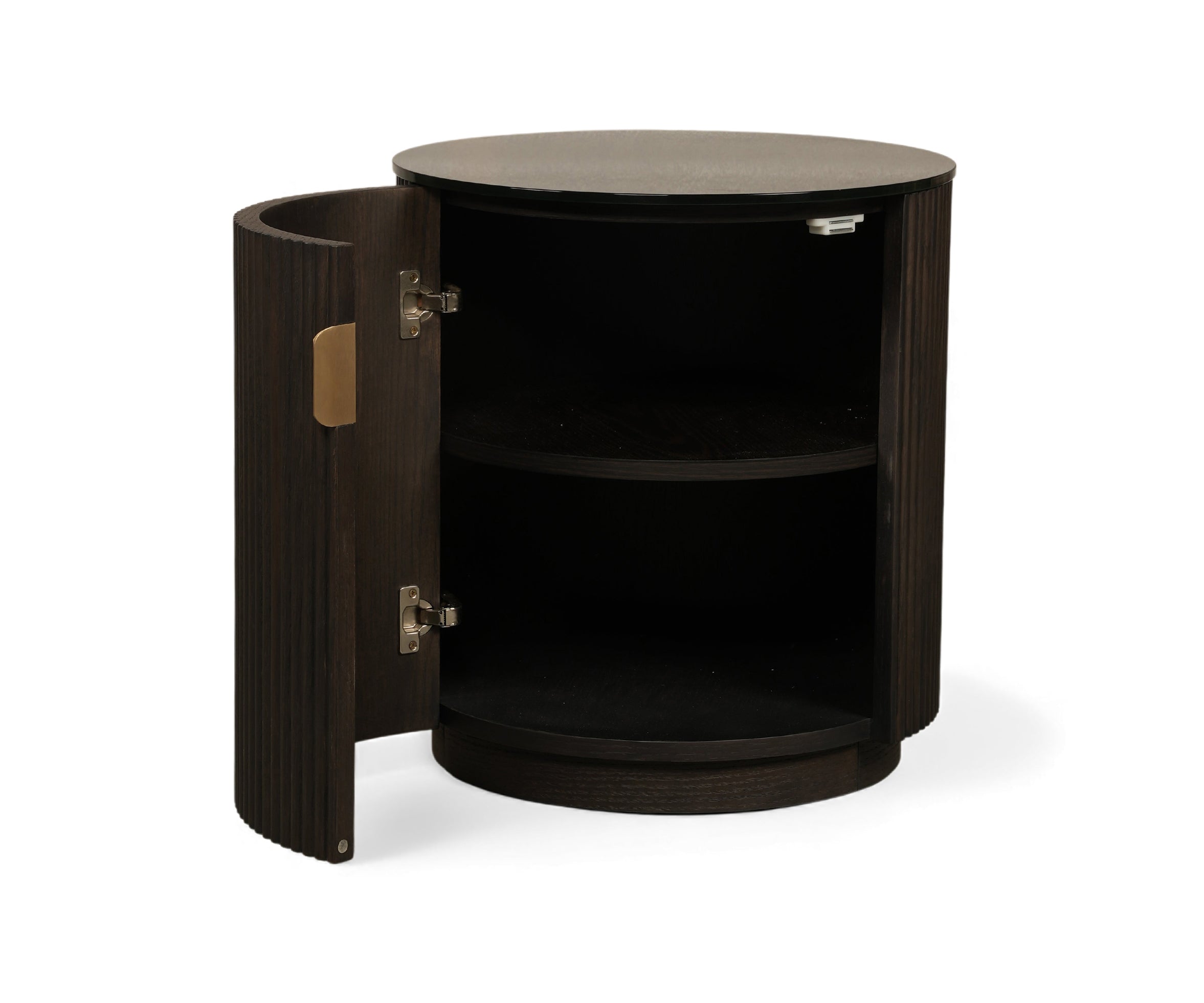 Dark Walnut Fluted Round Bed Side Table