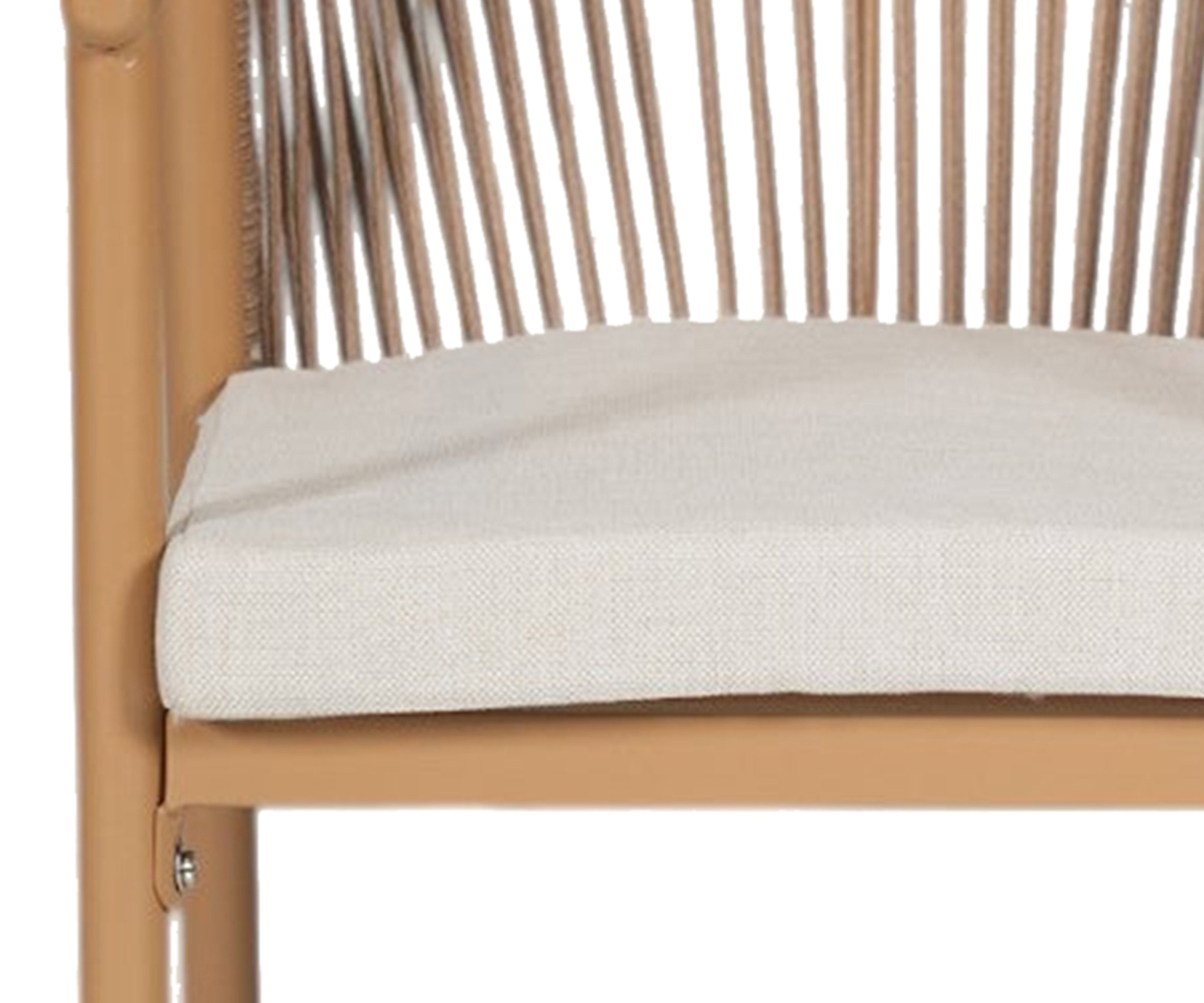 Sand Beige Rattan Fan-Back Arm Dining Chair with Cushion Seat