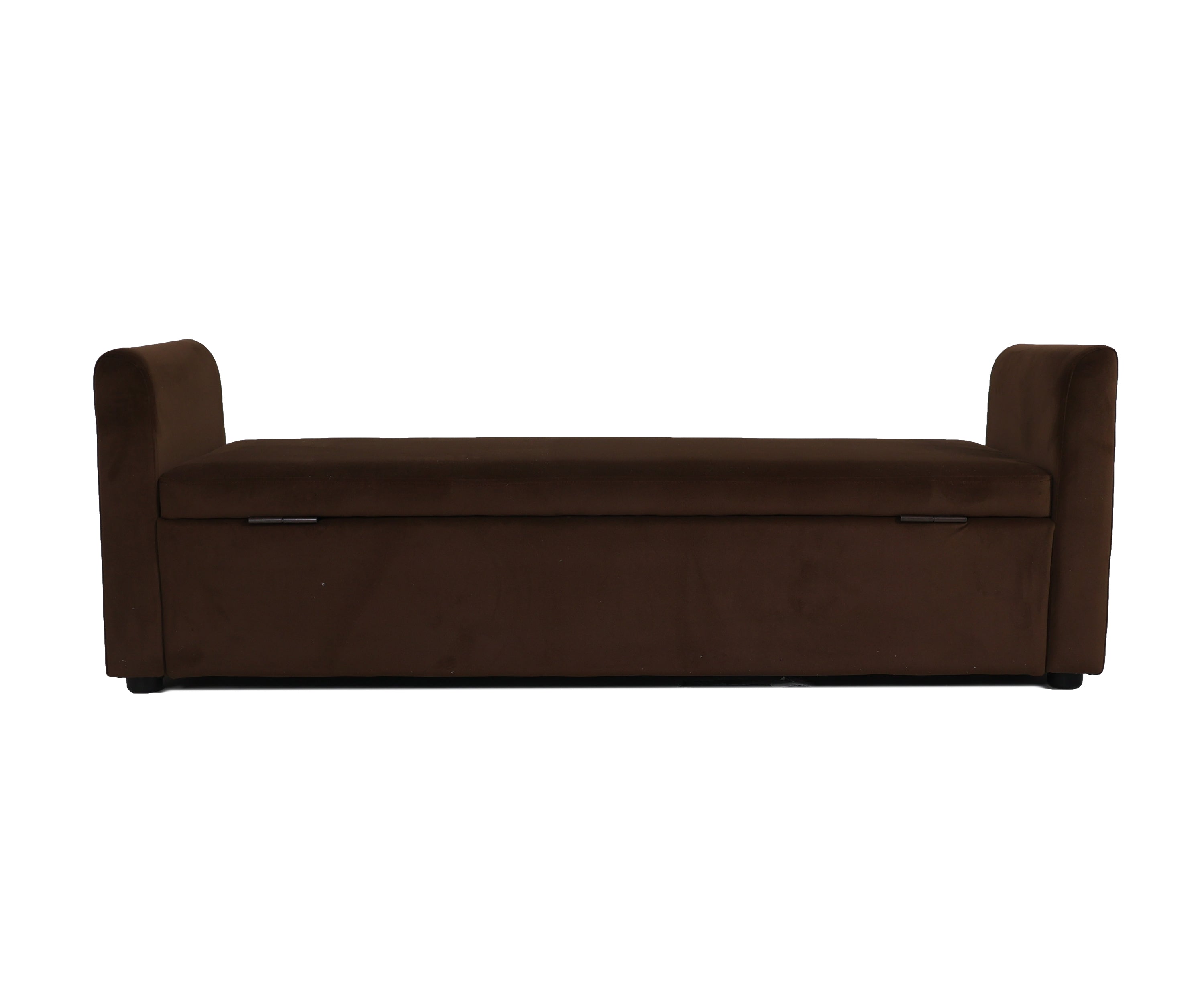 Chocolate Brown Velvet Storage Bench with Scroll Arms & Lift-Up Seat