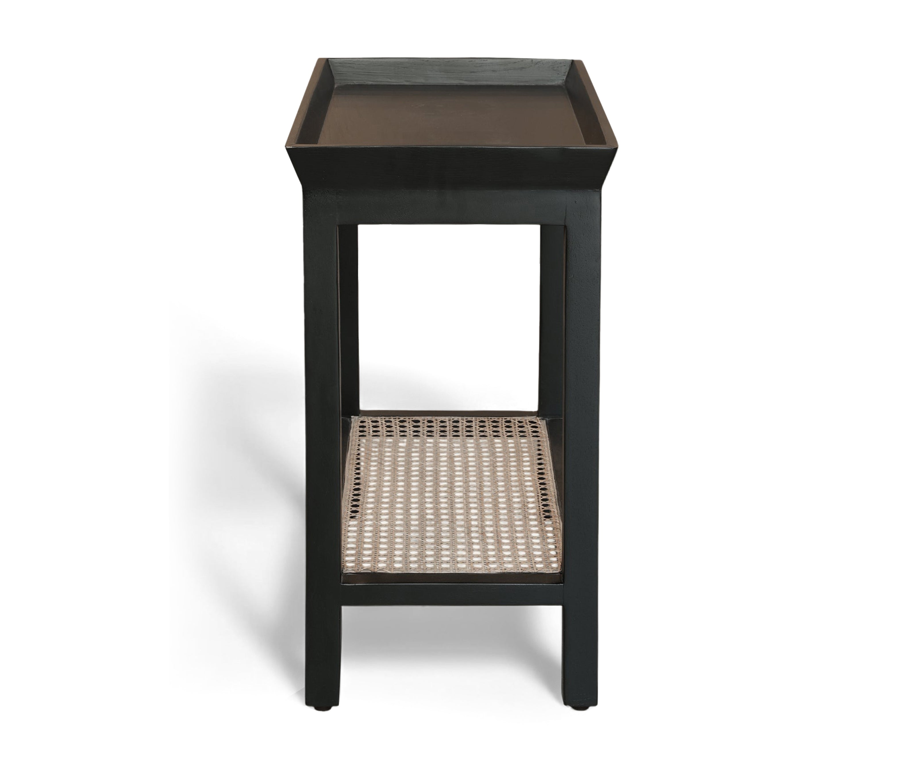 Black Wooden Console Table with Cane Shelf