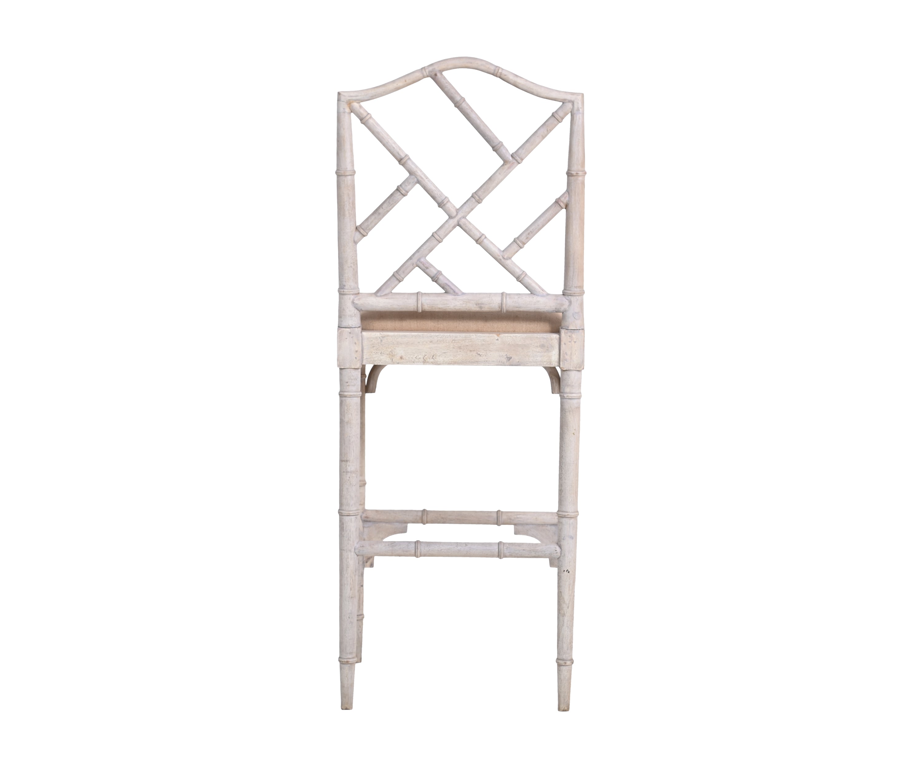 Bamboo Style Wooden Bar Chair with Bouclé Seat- Orange