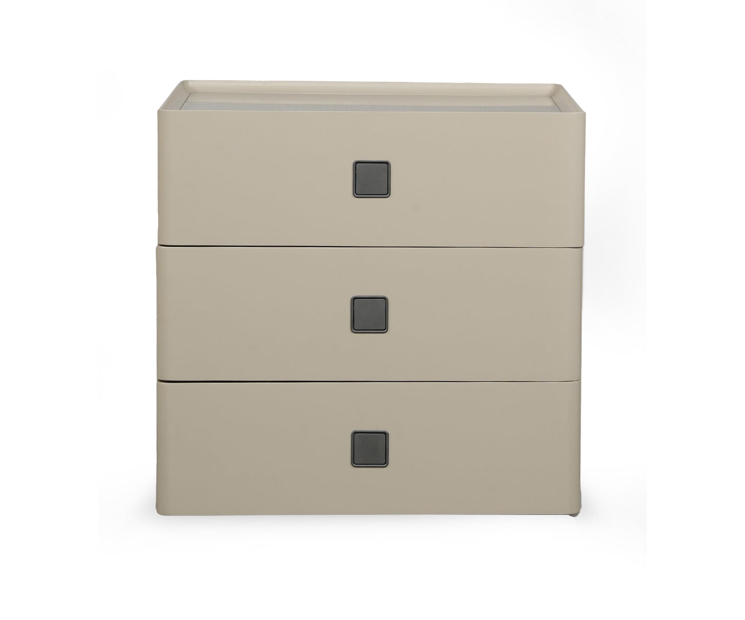 Taupe Cube 3-Drawer Bed Side Table