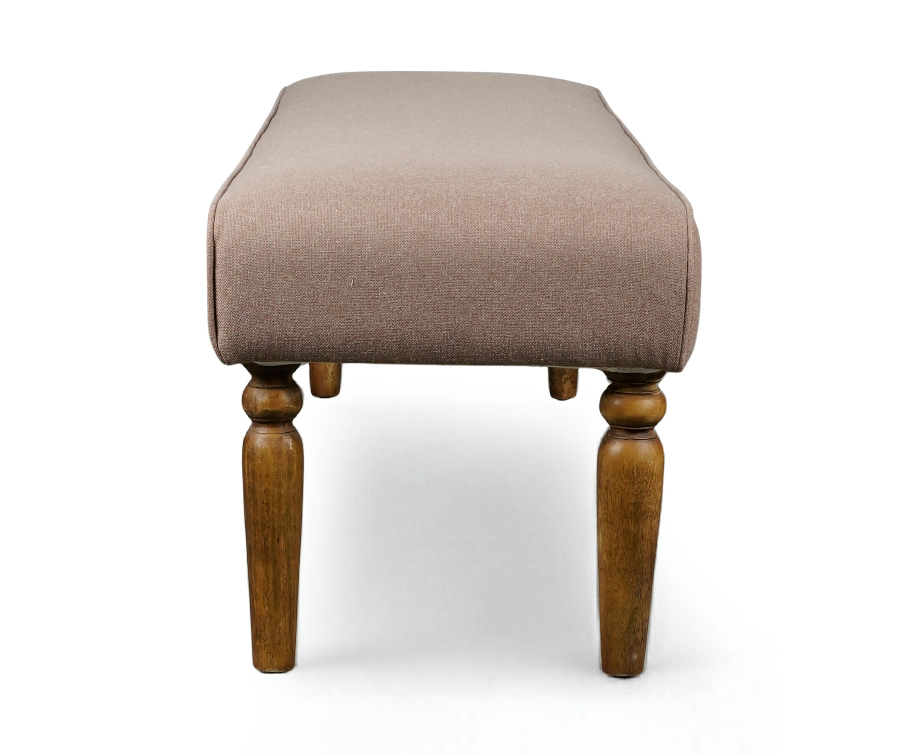 Pink Linen Bench with Wooden Legs