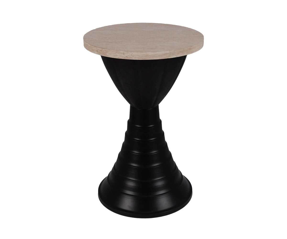 Dual Toned Side Table with Matte Black Metal Pedestal