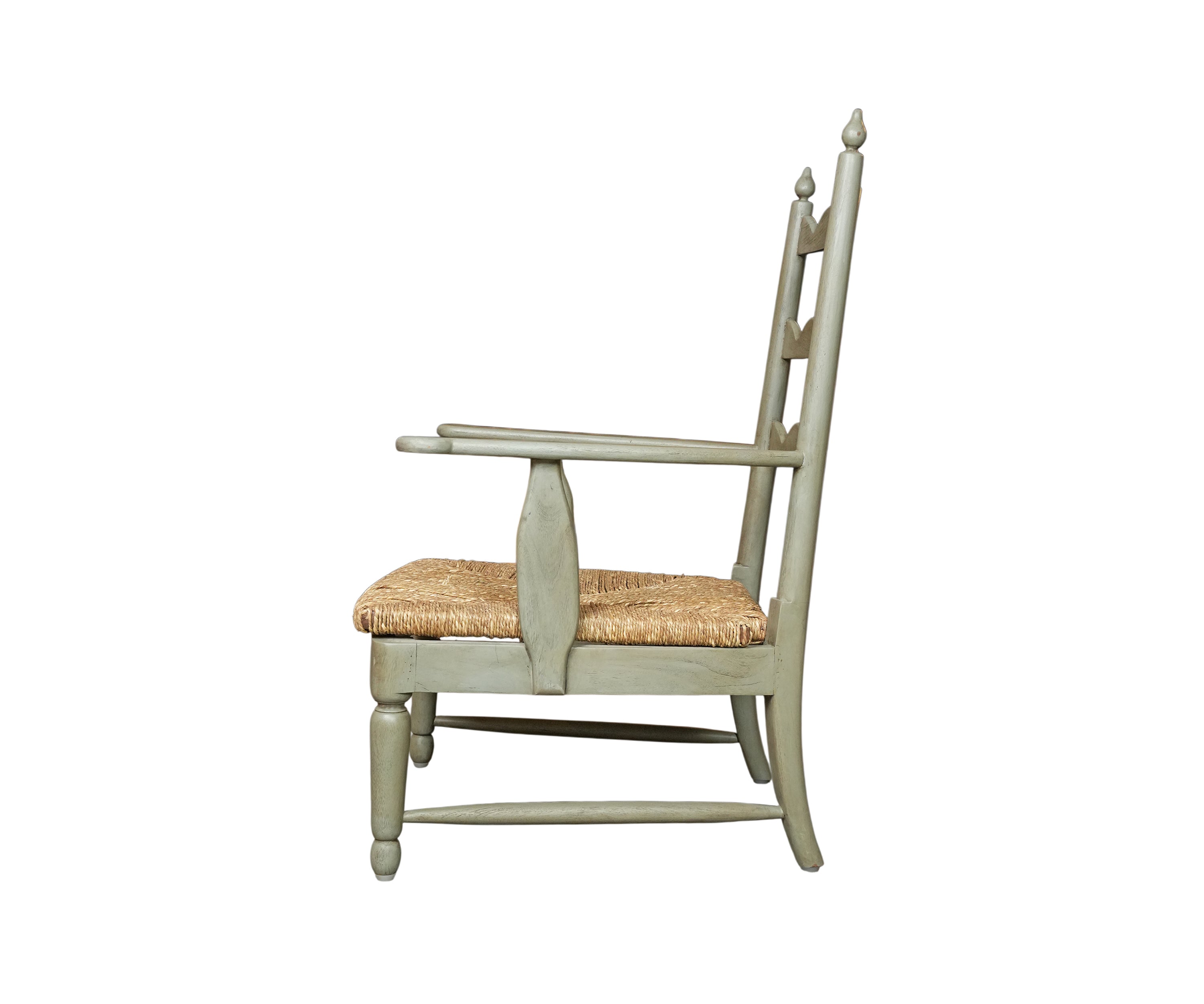 Sage Green Scalloped Armchair with Natural Fiber Seat