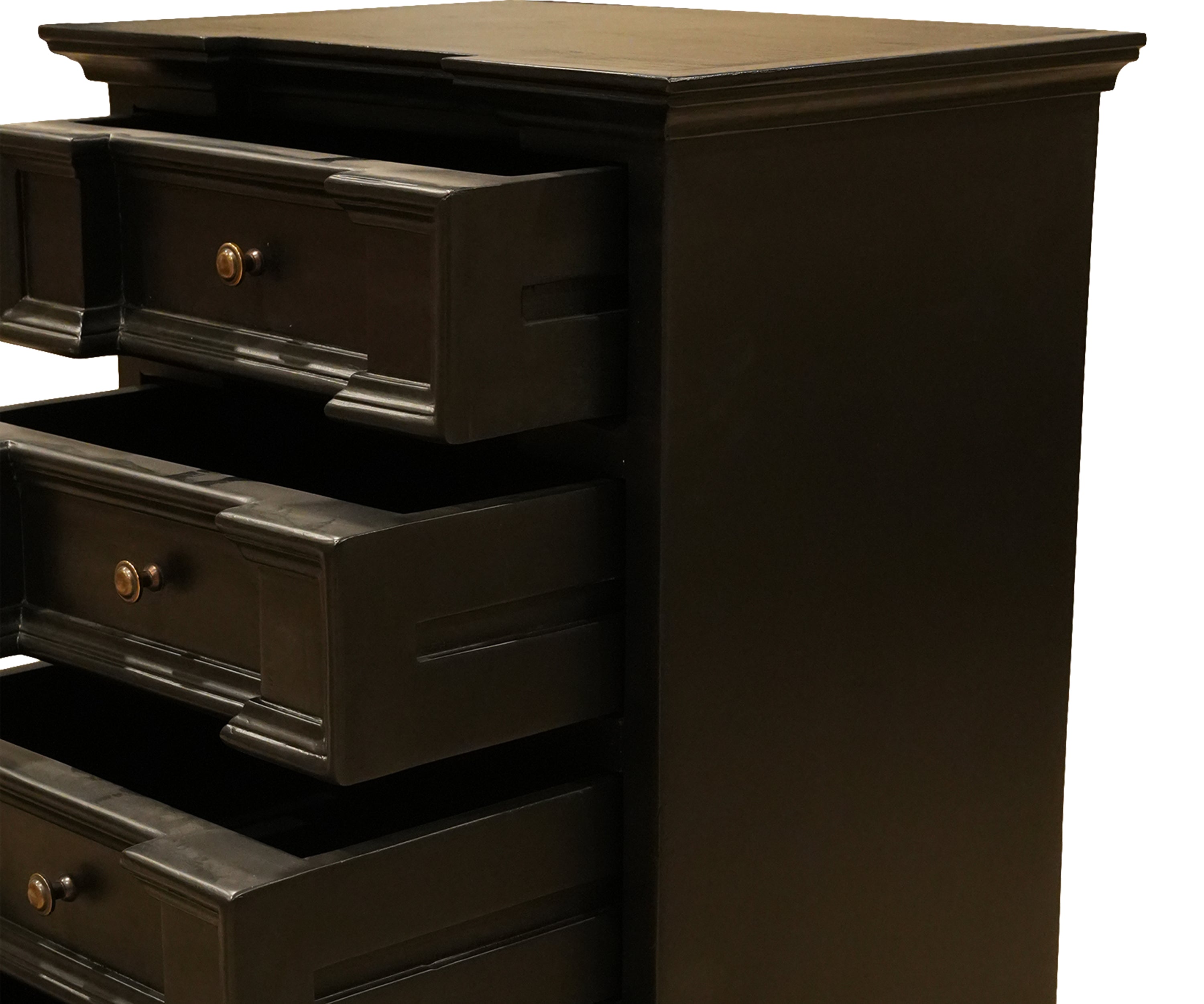 Wood 4-Drawer Night Stand with Classic Panel Front & Brass Knobss