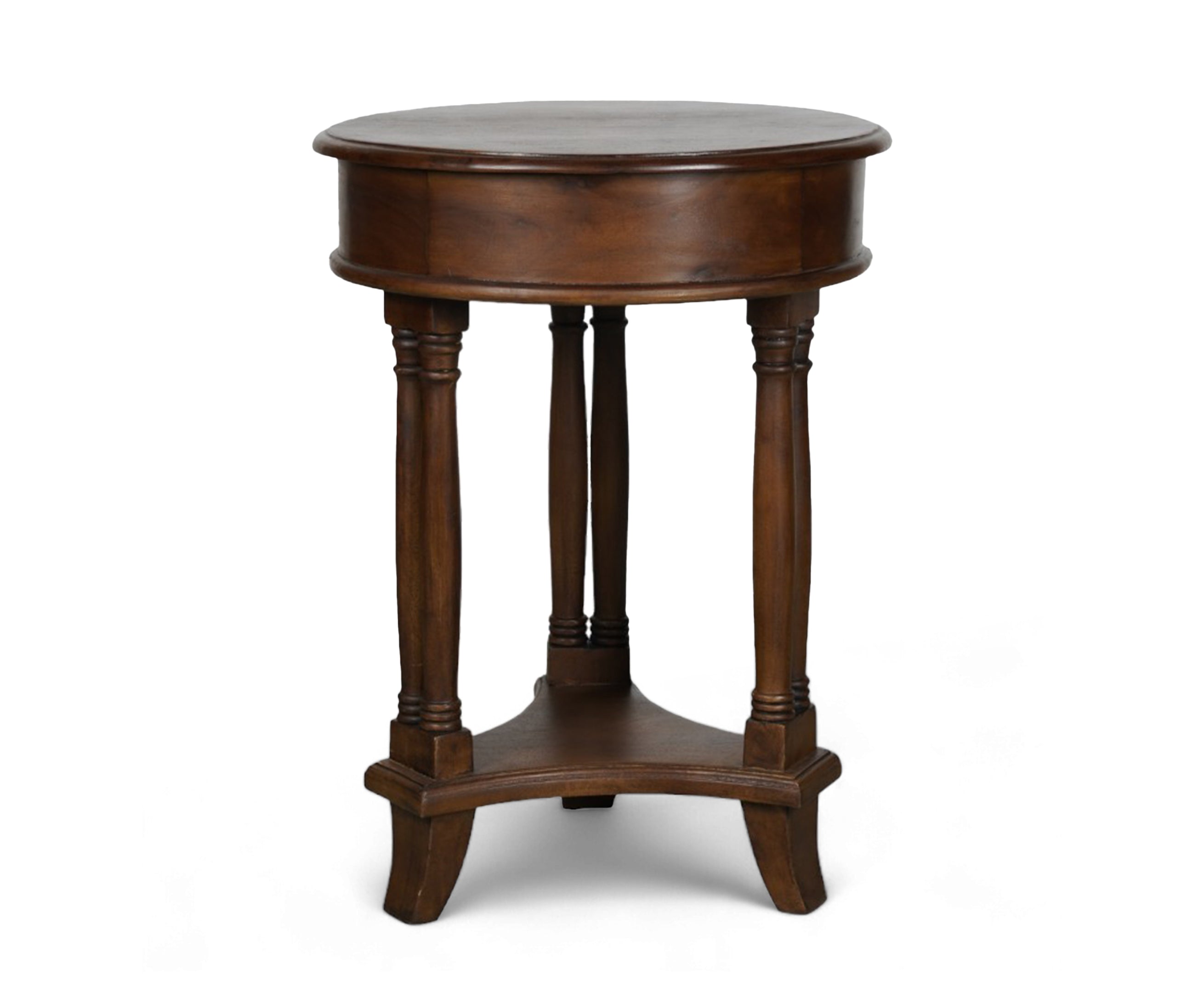 Walnut Round Pedestal Bed Side Table with Drawer
