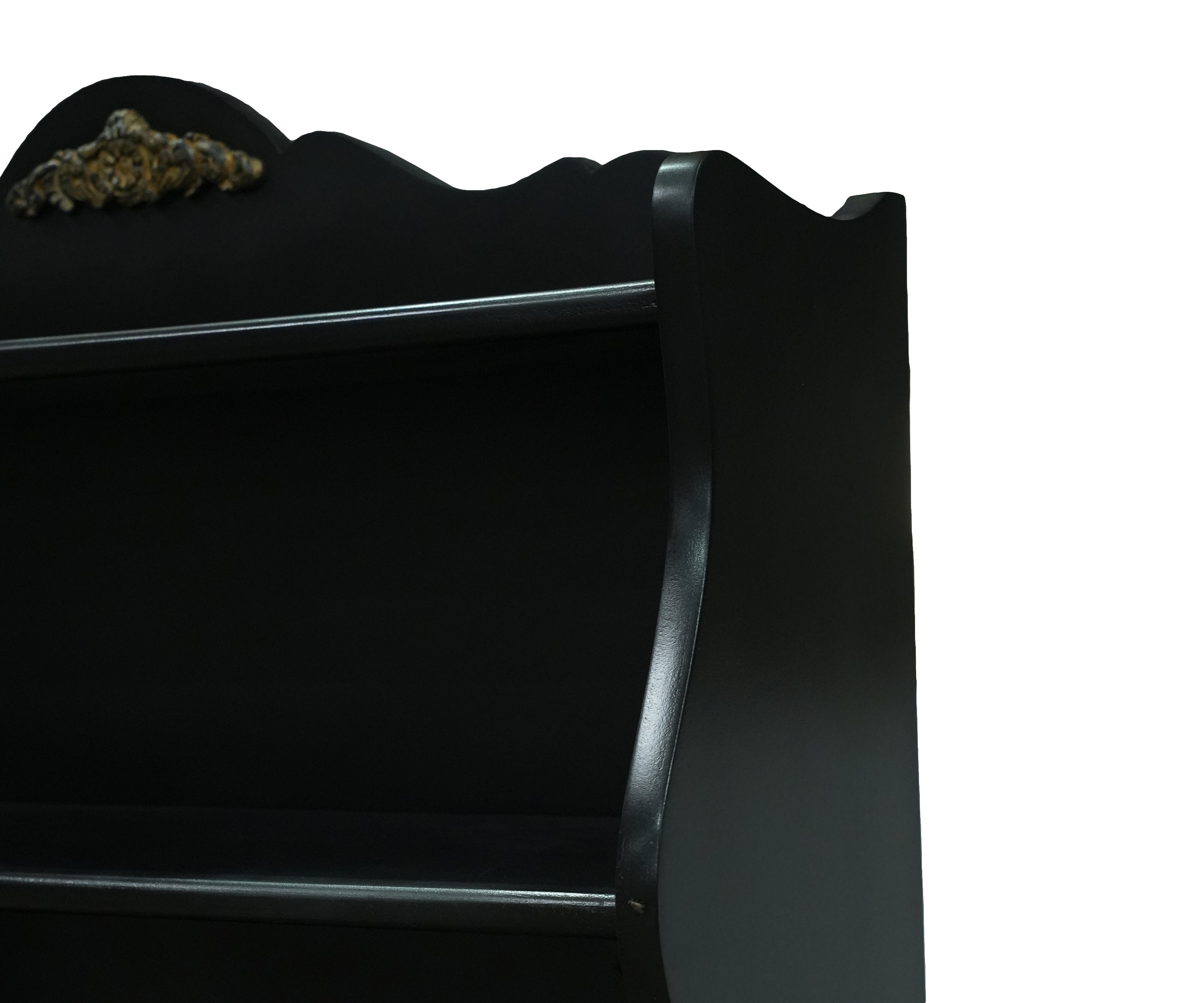 Black Display Cabinet with Open Shelves and Double Door Storage
