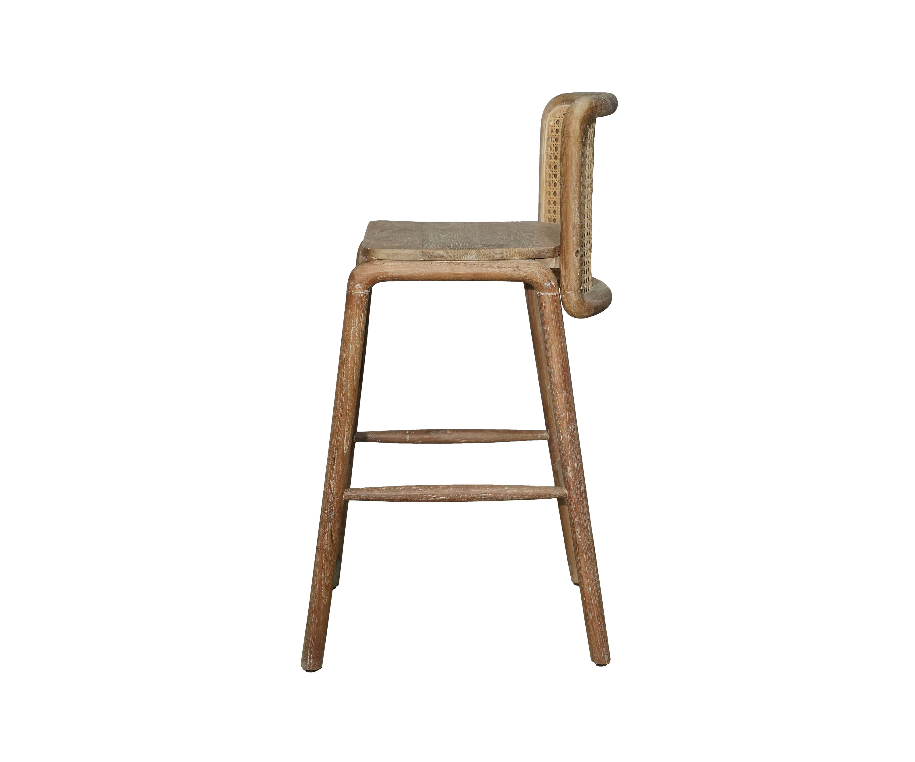 Minimalist Cane Back Bar Chair with Natural Frame and Open Base