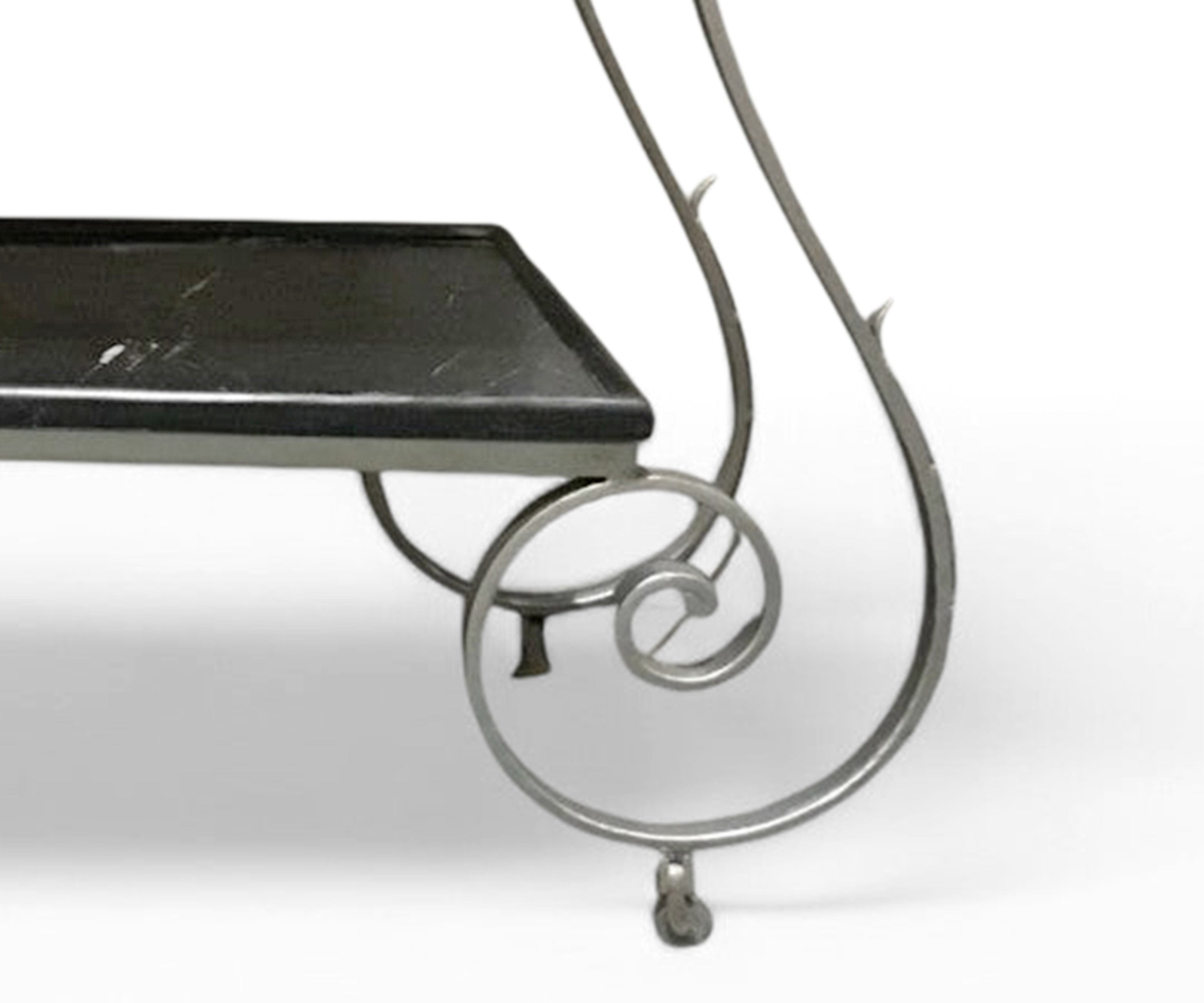 Luxury Black Marble Console Table with Ornate Scroll Metal Frame