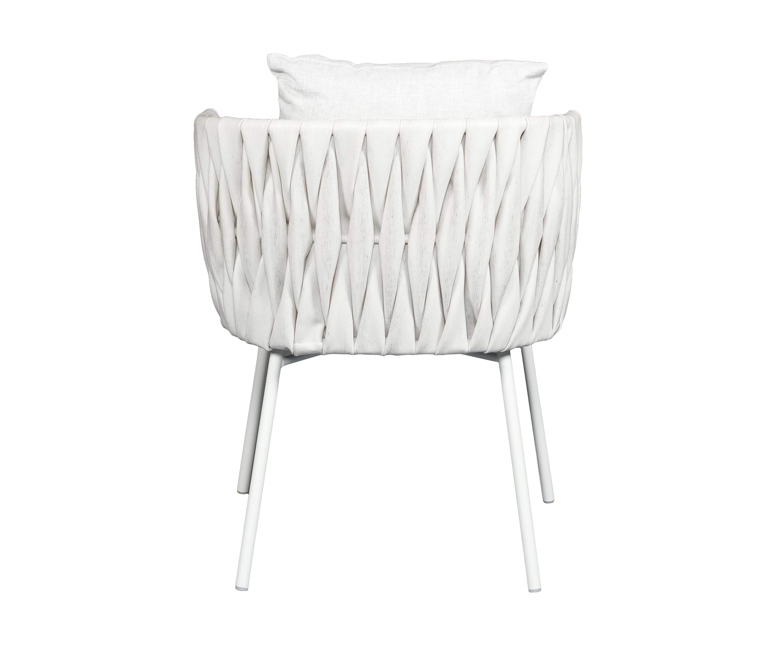 White Metal Outdoor Armchair with Braided Rope Backrest