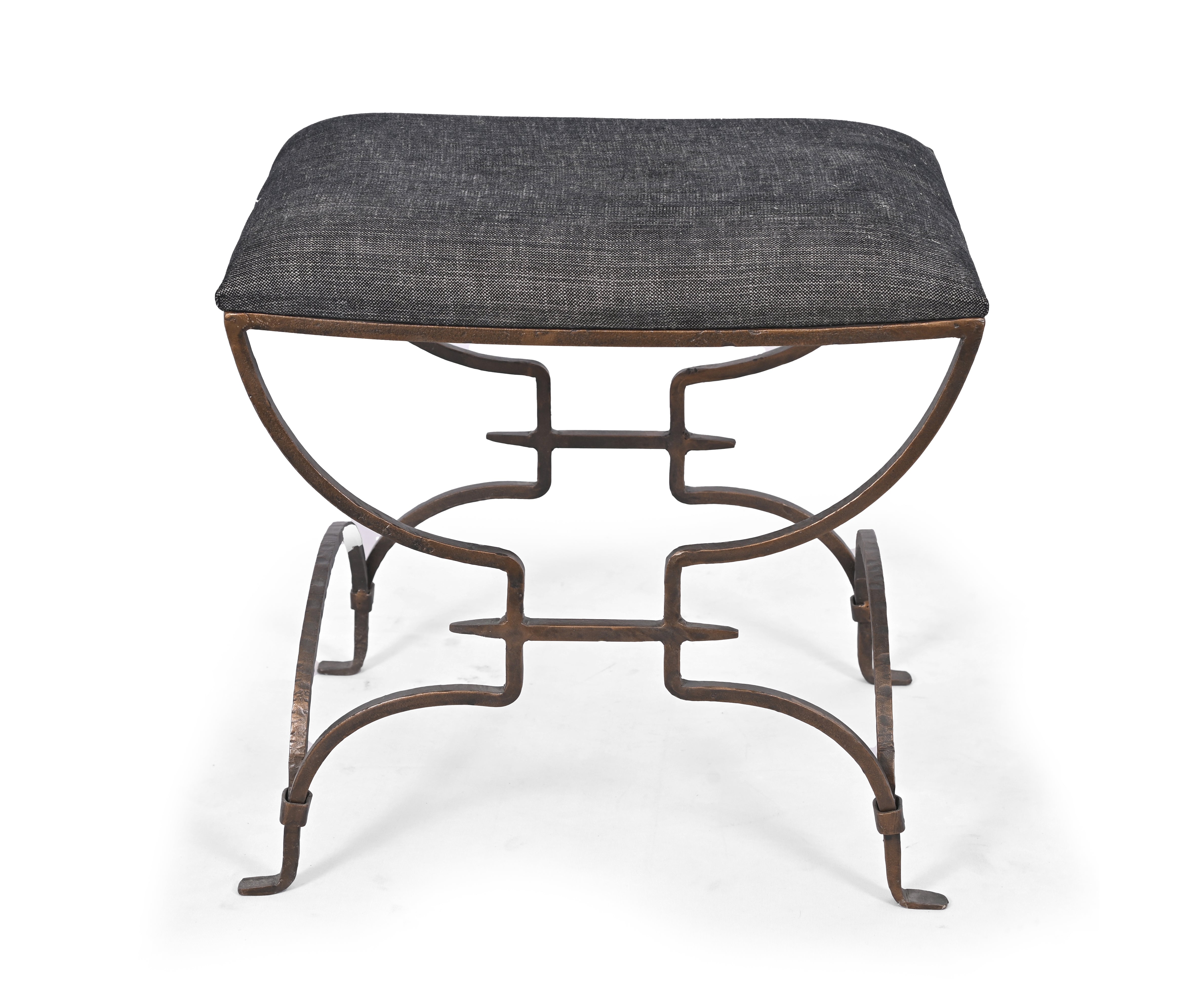 Industrial Iron Accent Stool with Upholstered Seat