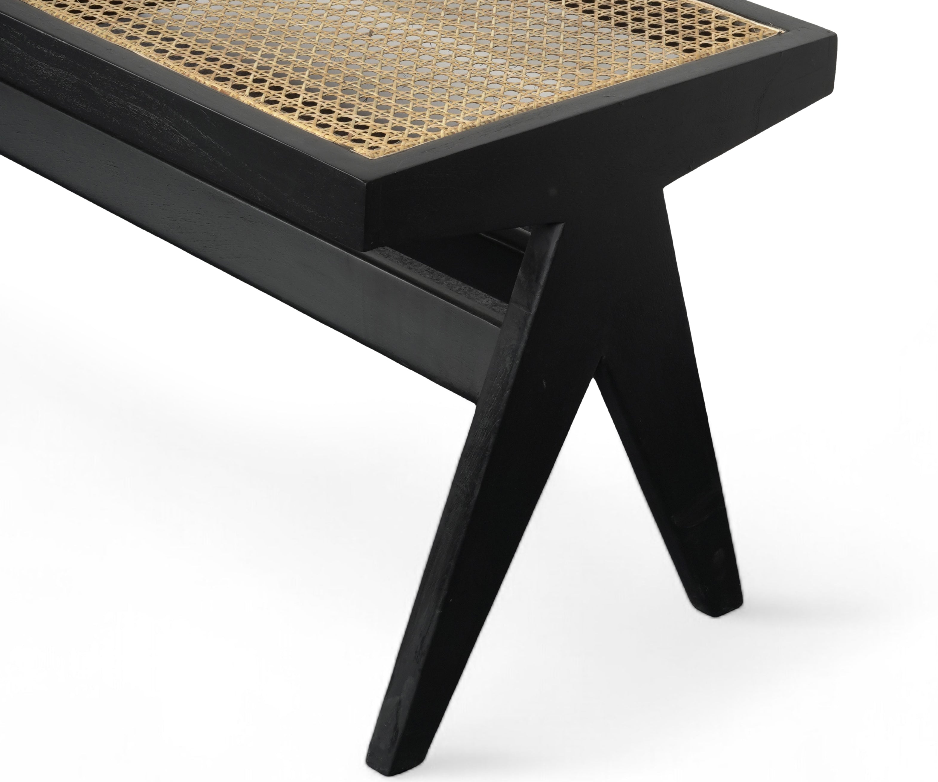 Black Cane Bench with Wooden Frame