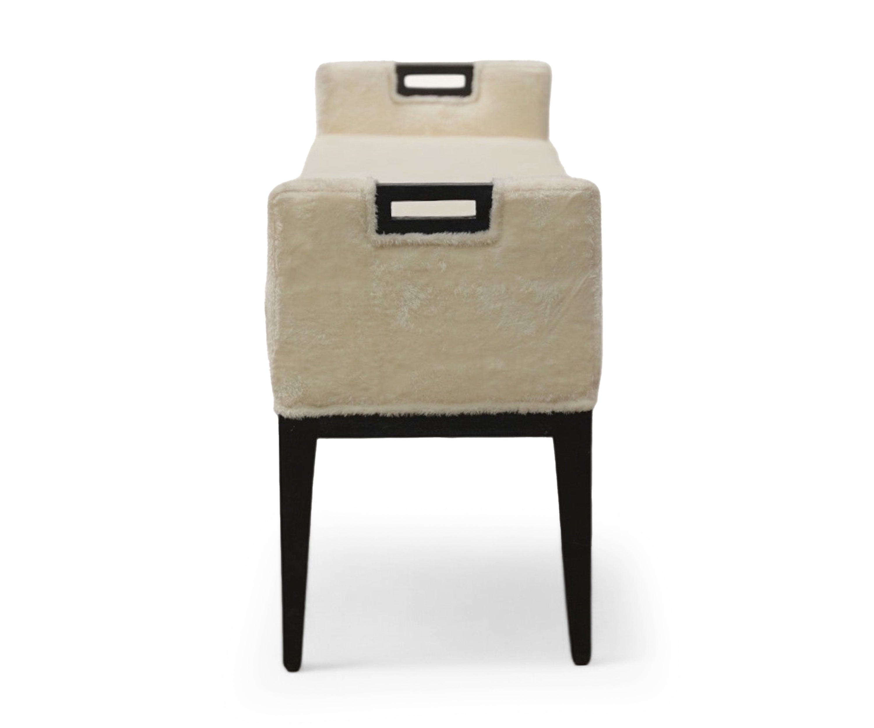 Cream Fur Bench with Black Wooden Legs