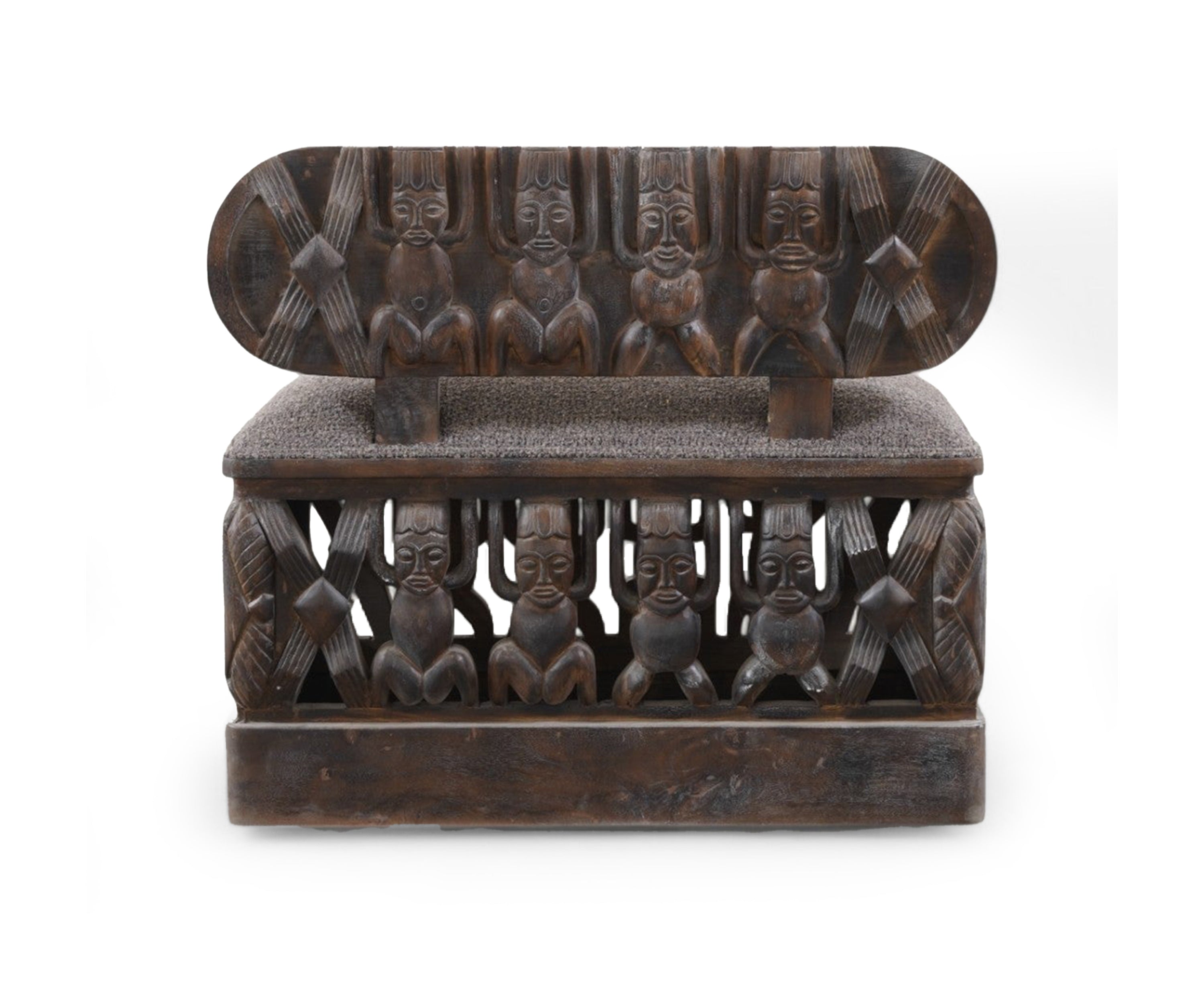 Tribal Carved Wooden 2 Seater Sofa