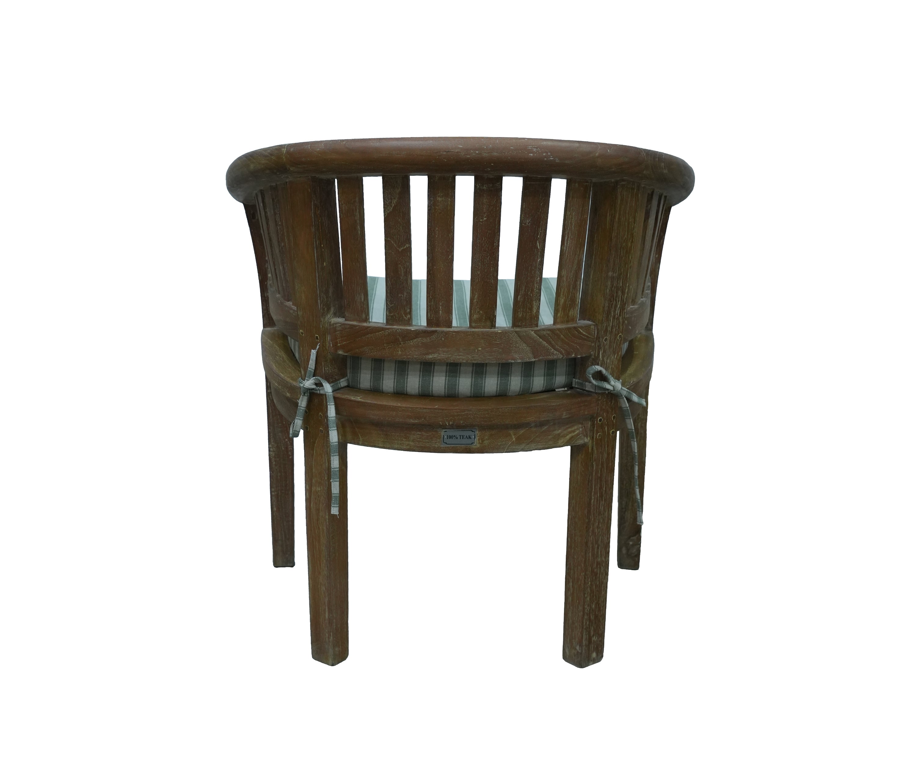 French Style Teak Wood Arm Chair with Striped Cushion and Curved Backrest