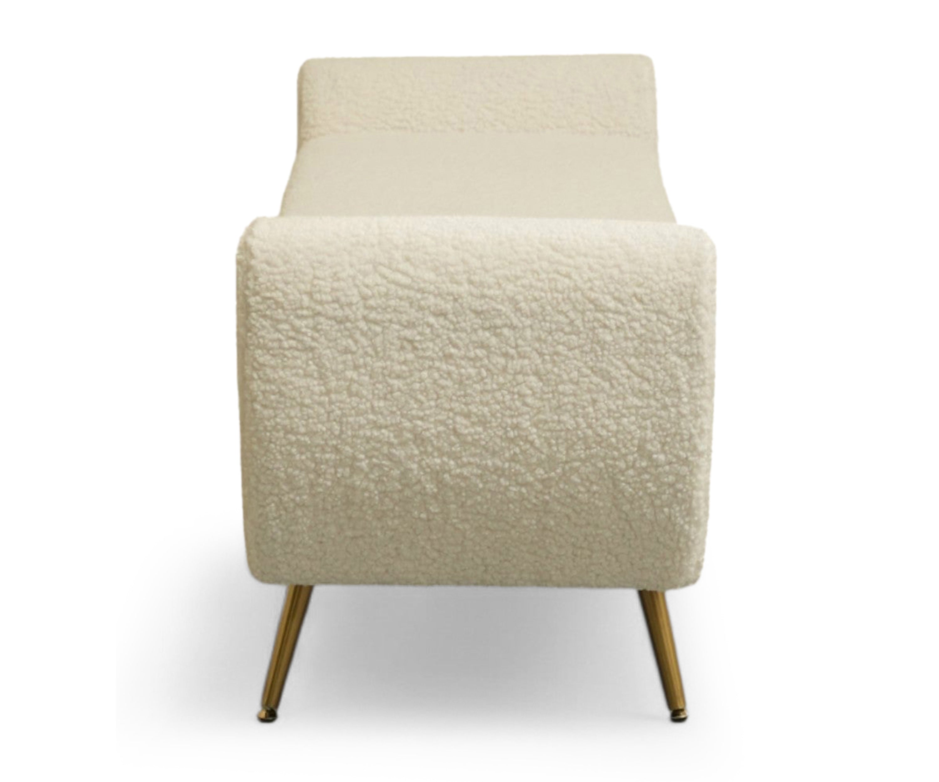 Ivory Bouclé Storage Bench with Golden Metal Legs