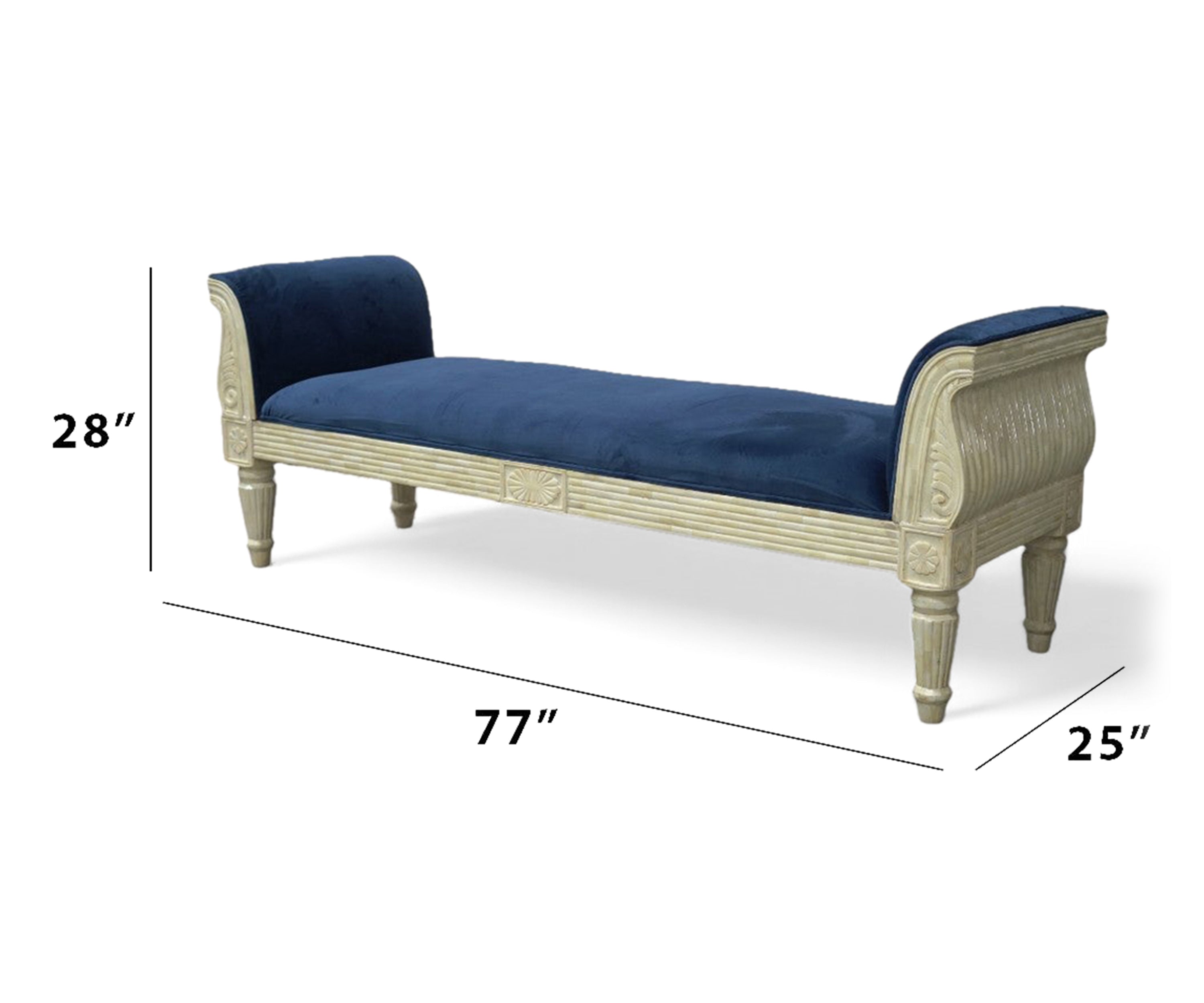 Gustavian Style Blue Velvet Bench with Bone Inlay