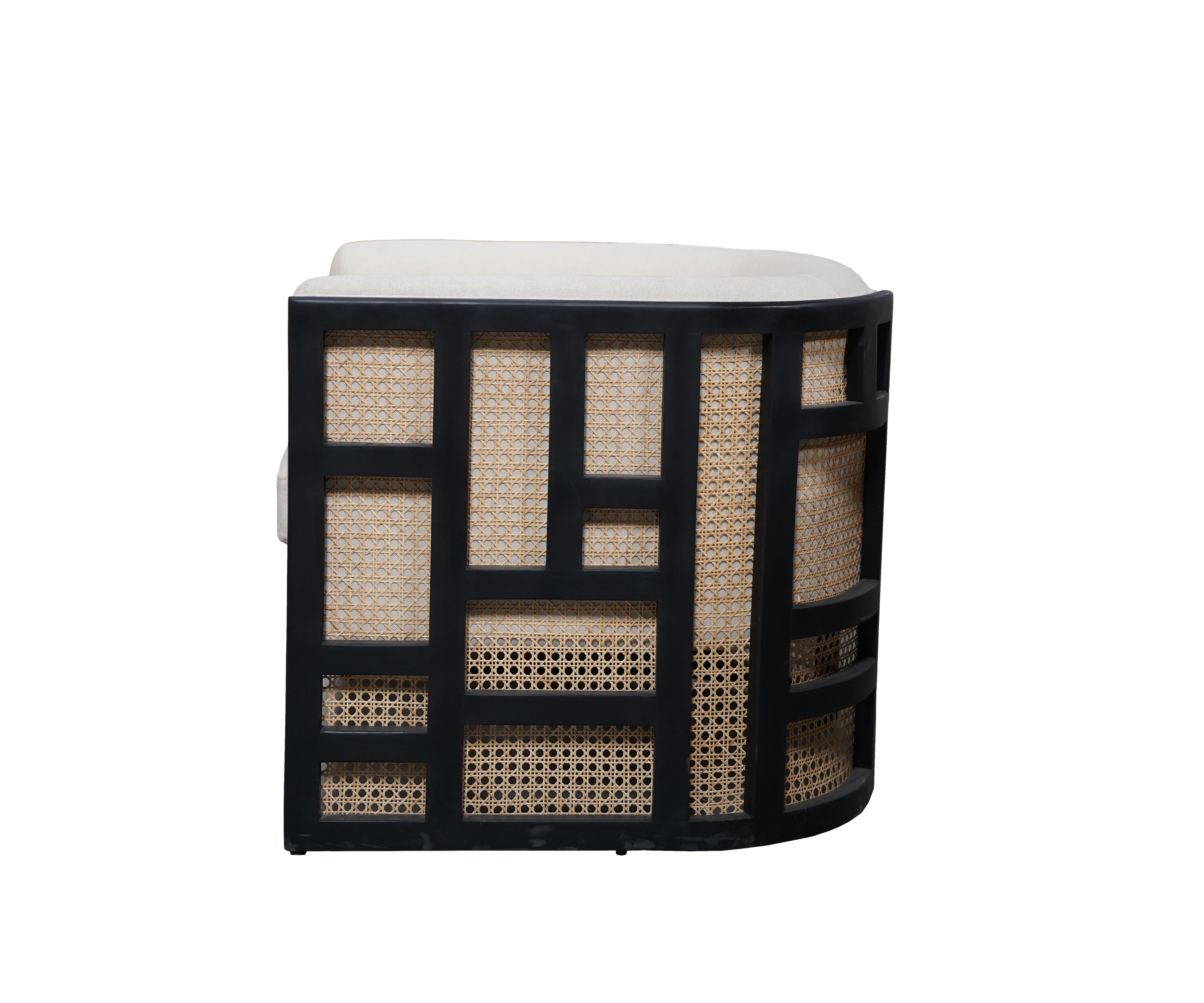 Cane Panel Armchair with Plush Linen Cushion