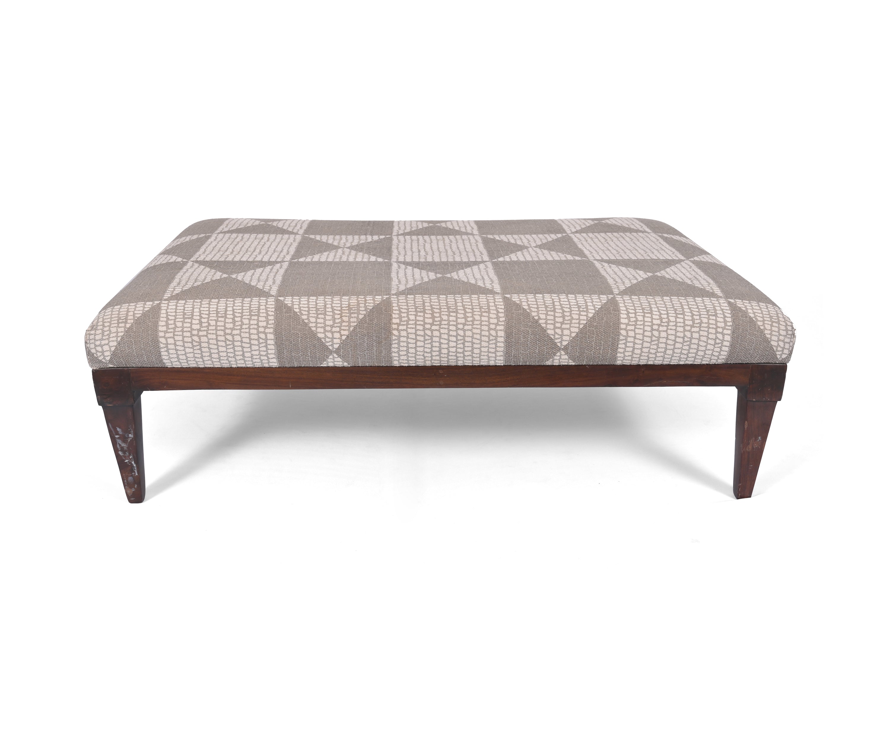 Geometric Printed Ottoman with Wooden Legs