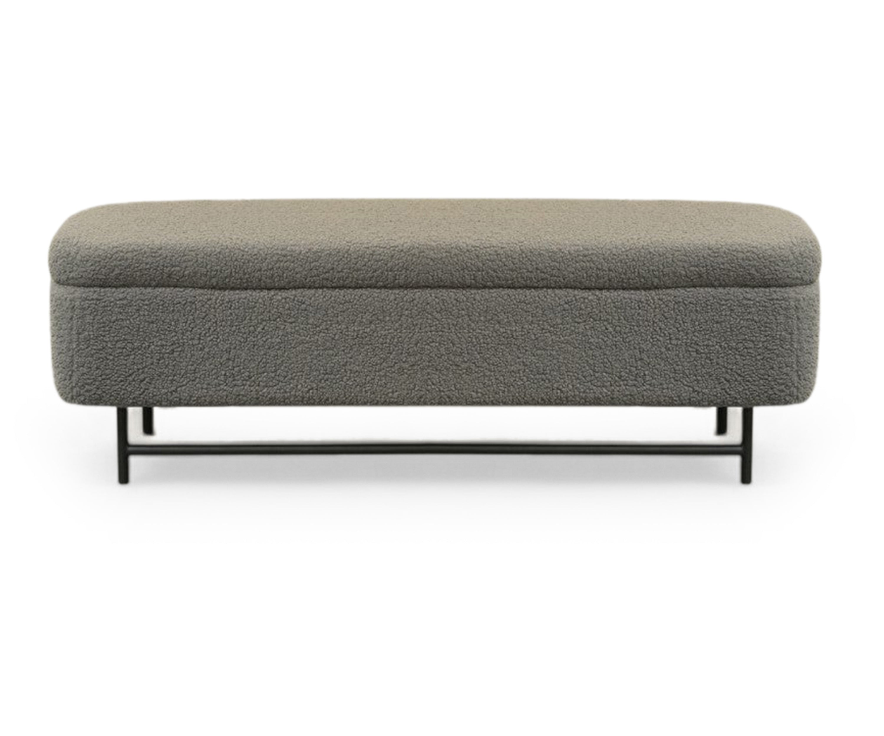 Grey Bouclé Rectangular Bench with Storage