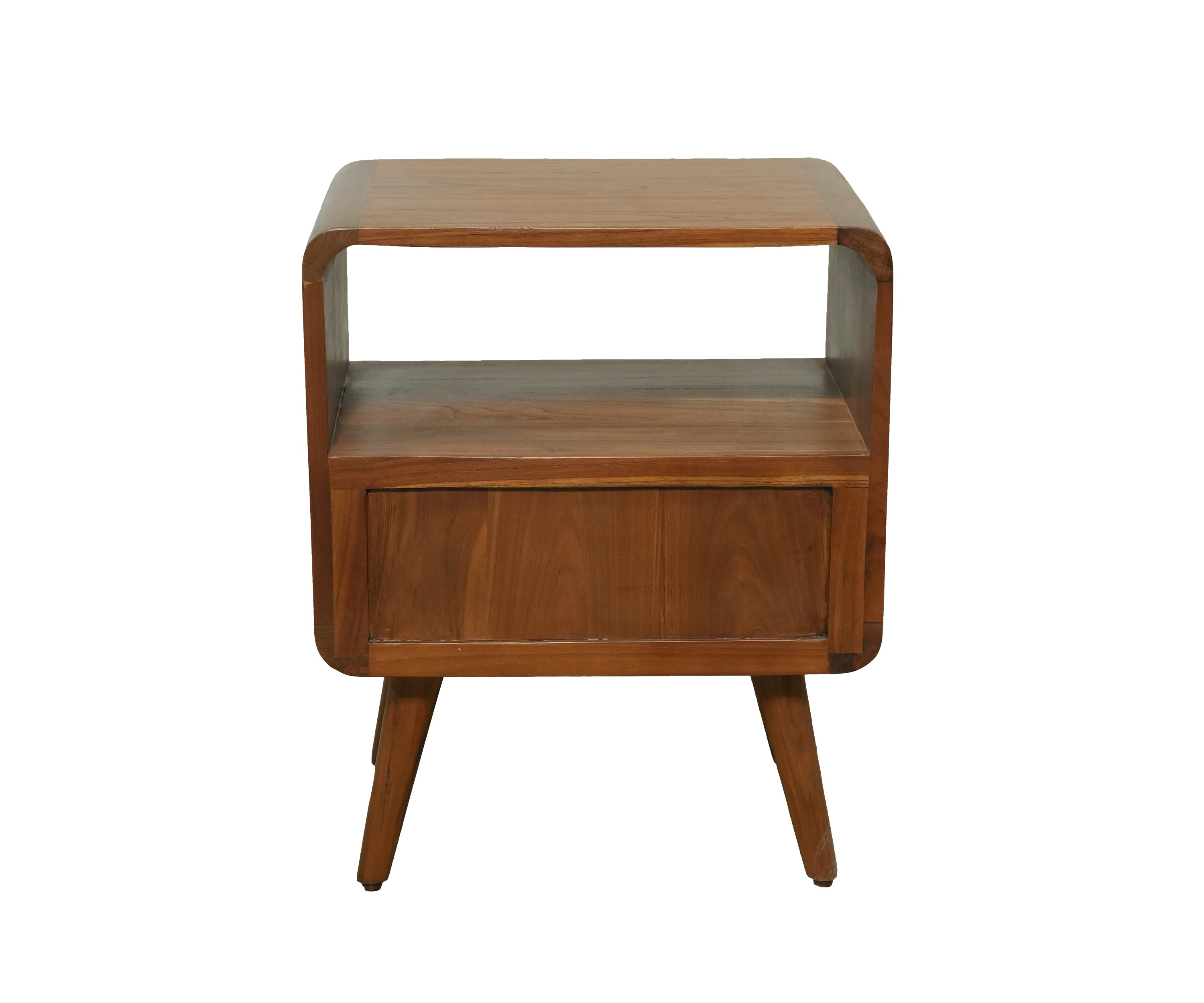 Mid-Century Modern Teak Bedside Table with Open Shelf and Drawer