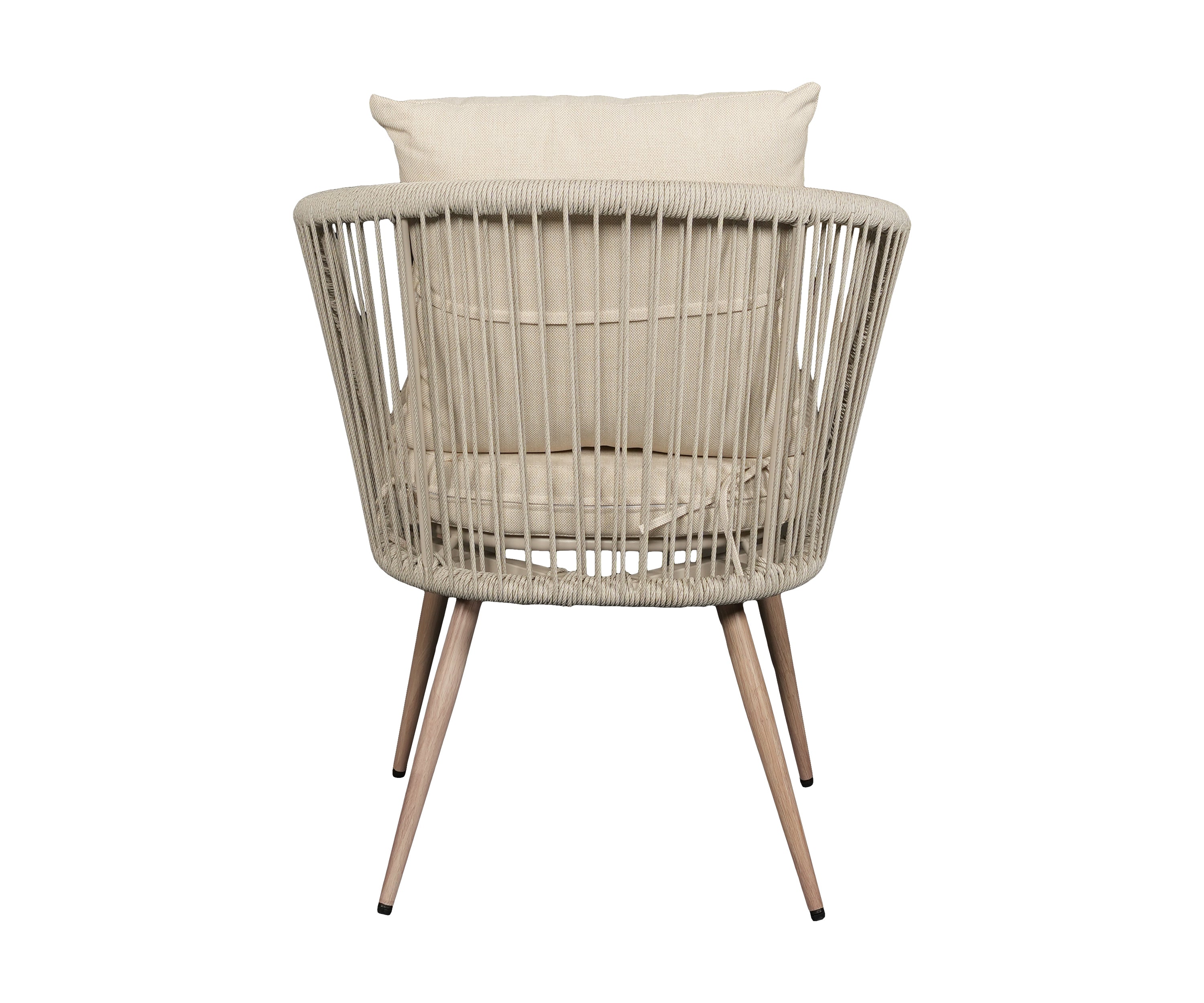 Beige Ropes Woven Back Outdoor Armchair with Metal Frame