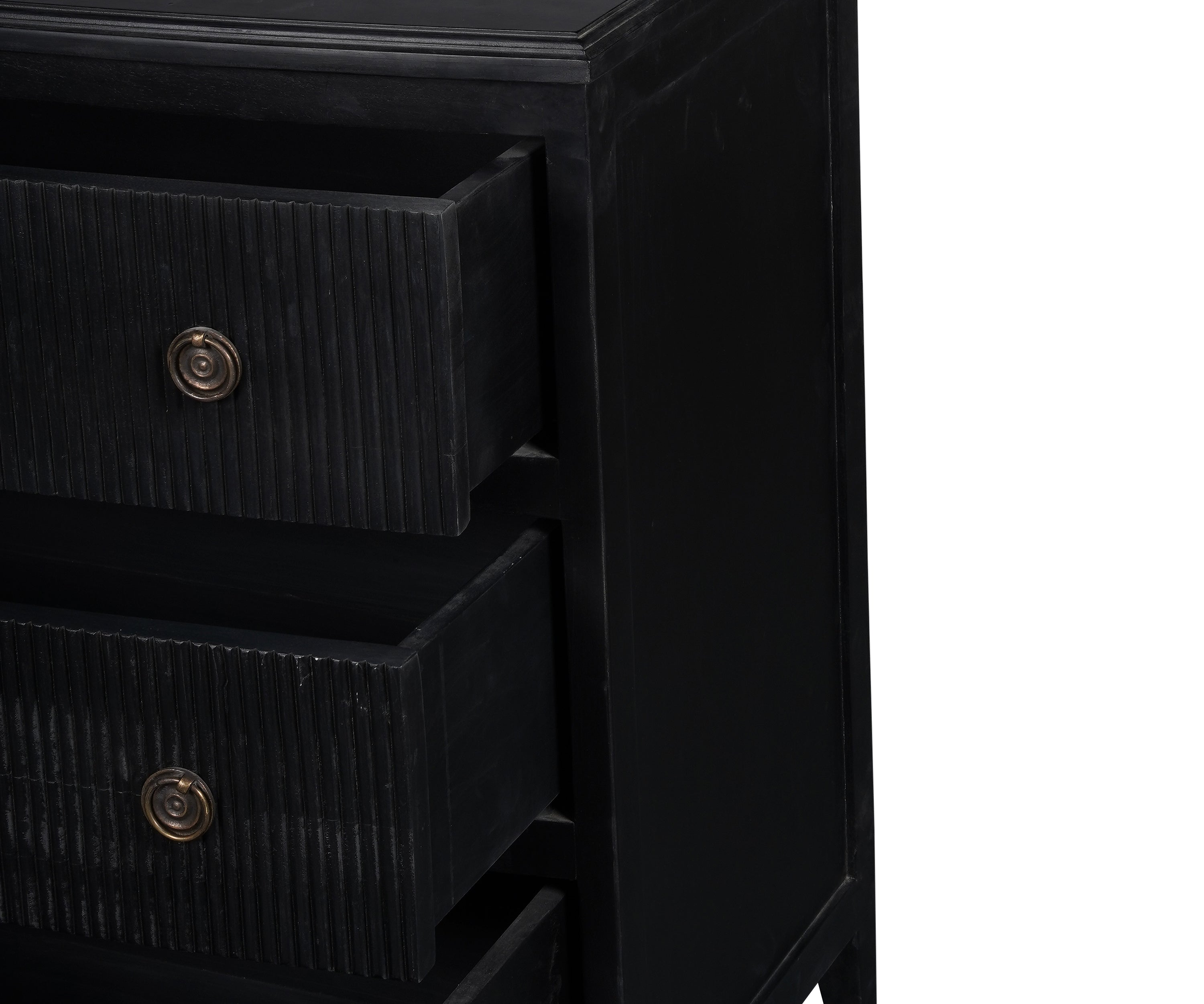 Black Curved Front 3-Drawer Chest of Drawers with Brass Hardware