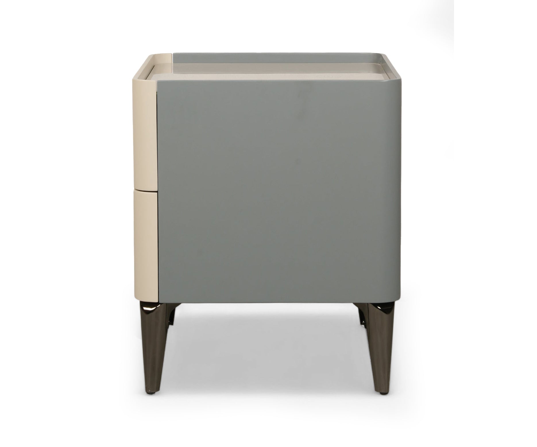 Taupe Duo Drawer Bed Side Table with Metal Legs