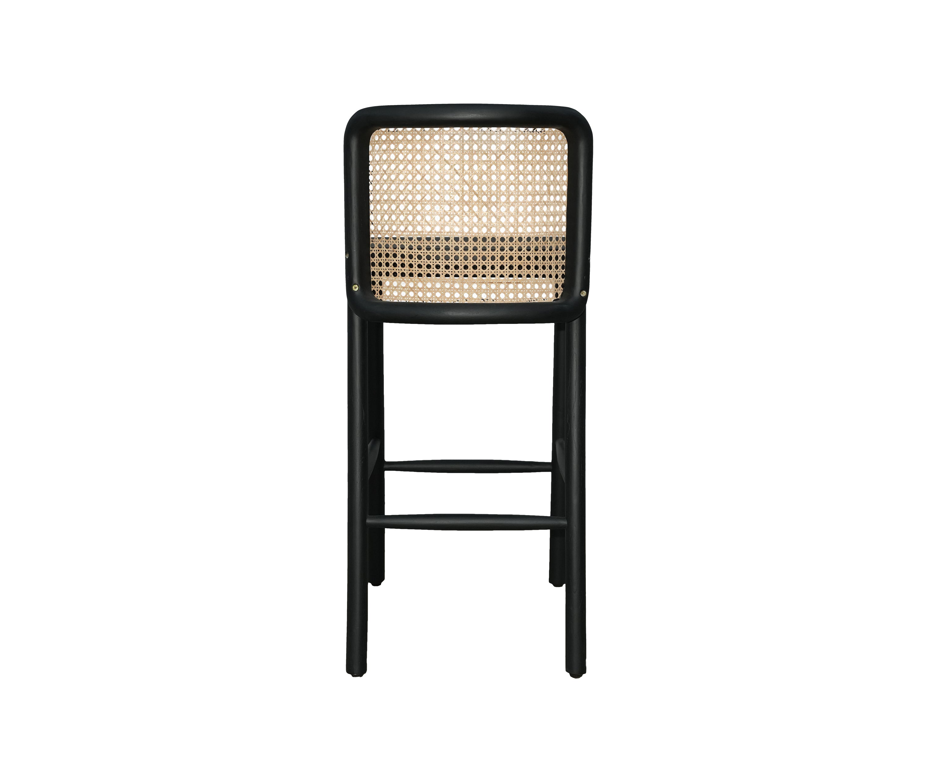 Minimalist Cane Back Bar Chair with Black Frame and Open Base