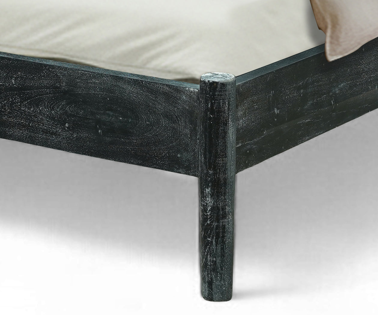 Modern Acacia Wood Cane Bed with Curved Headboard - Black