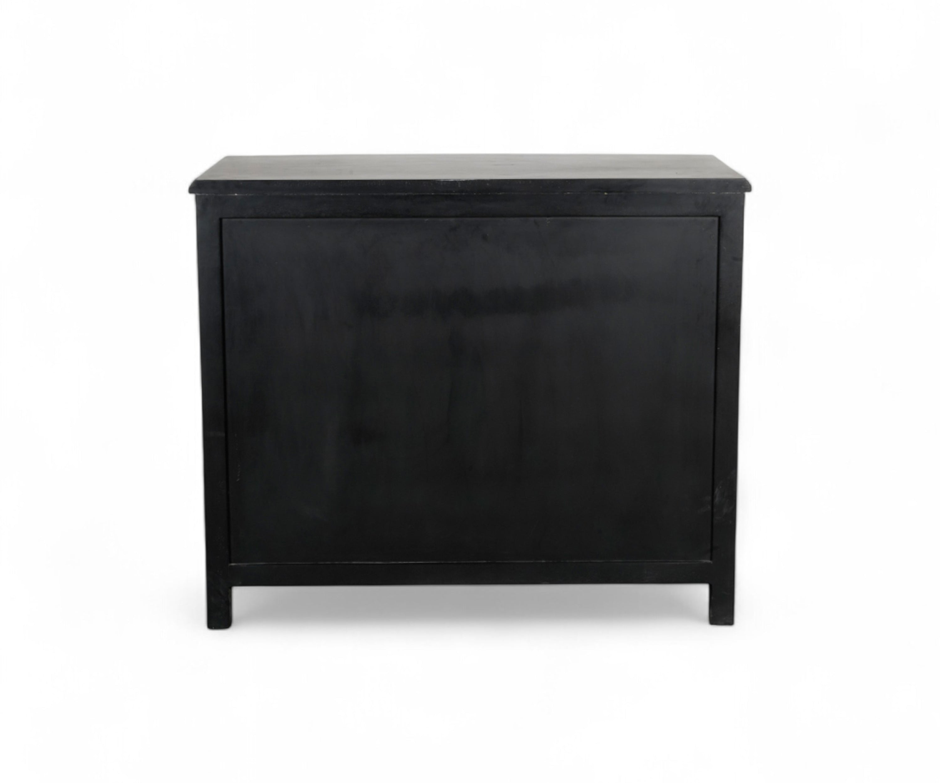 Modern Black Chest of Drawers with Ribbed Front and Brass Knobs