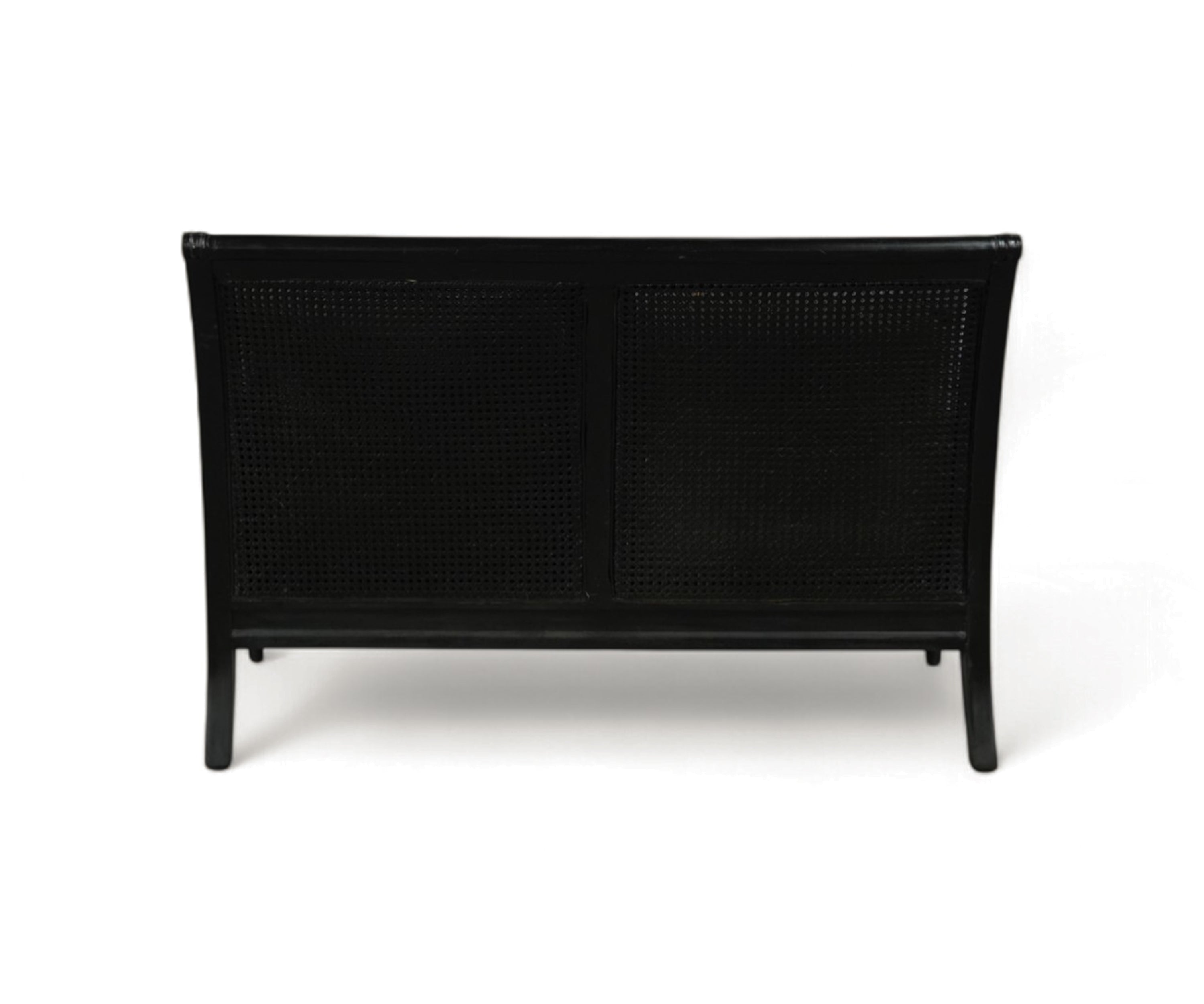 Acacia Wood 2-Seater Sofa with Woven Cane Panels & Charcoal Cushions