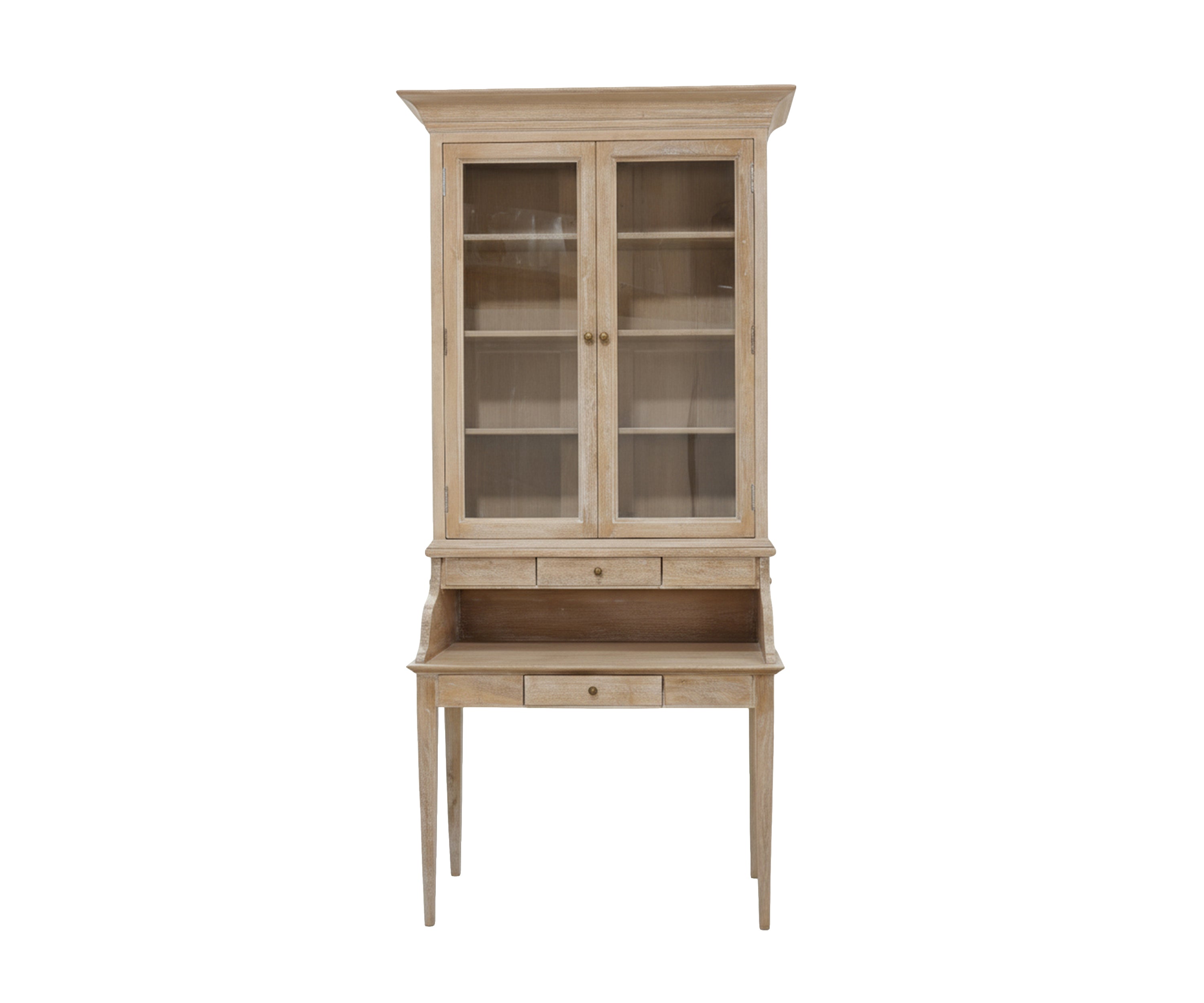 Wooden Study Table with Glass Door Cabinet and Display Storage