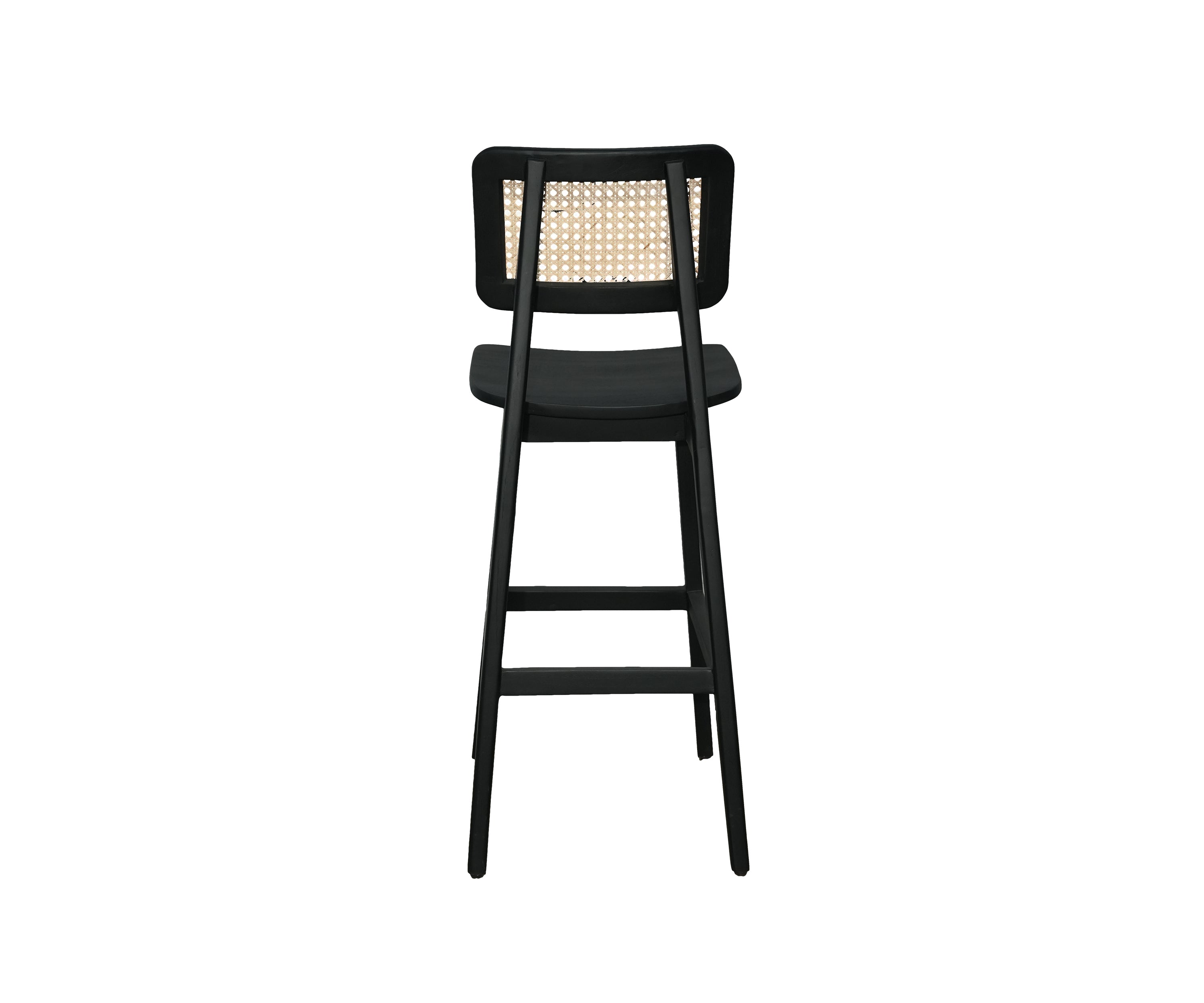 Modern Teak Wood Bar Chair with Black Frame and Woven Backrest