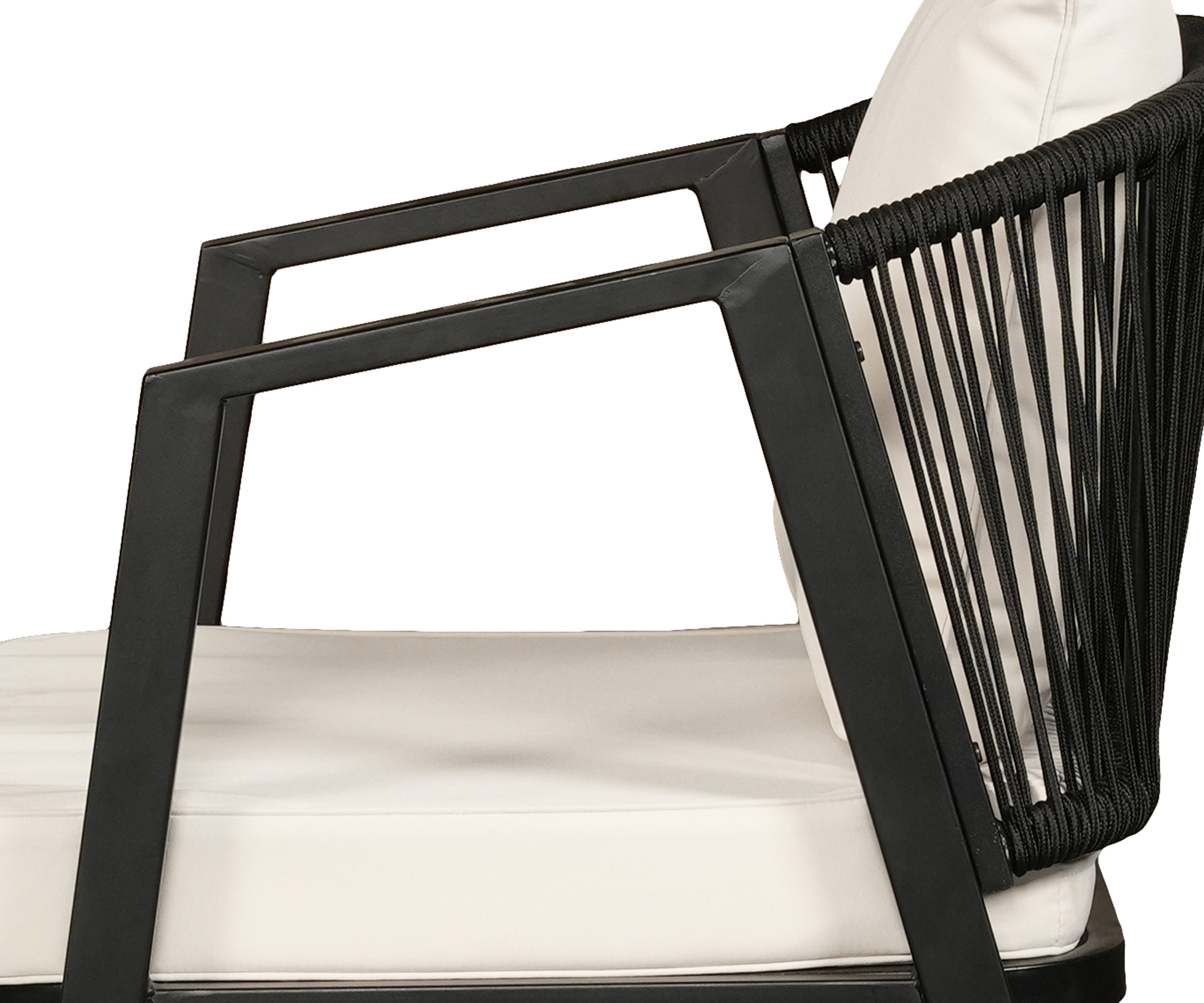 Contemporary Outdoor Sofa in Black Frame with Ivory Cushions