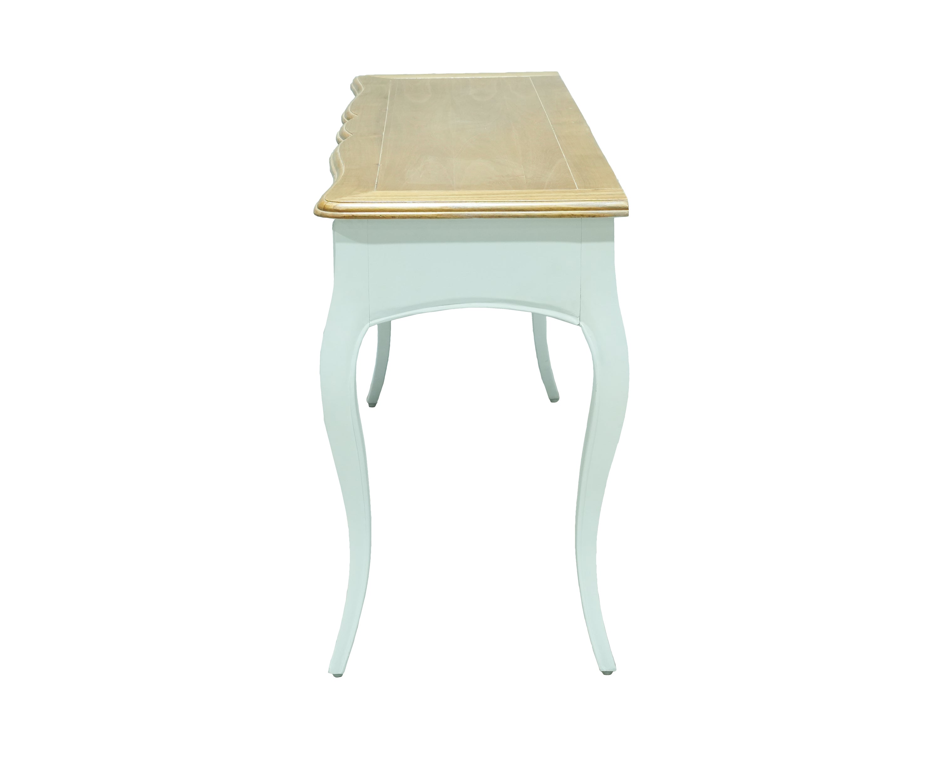 French Style White Console Table with Natural Wood Top