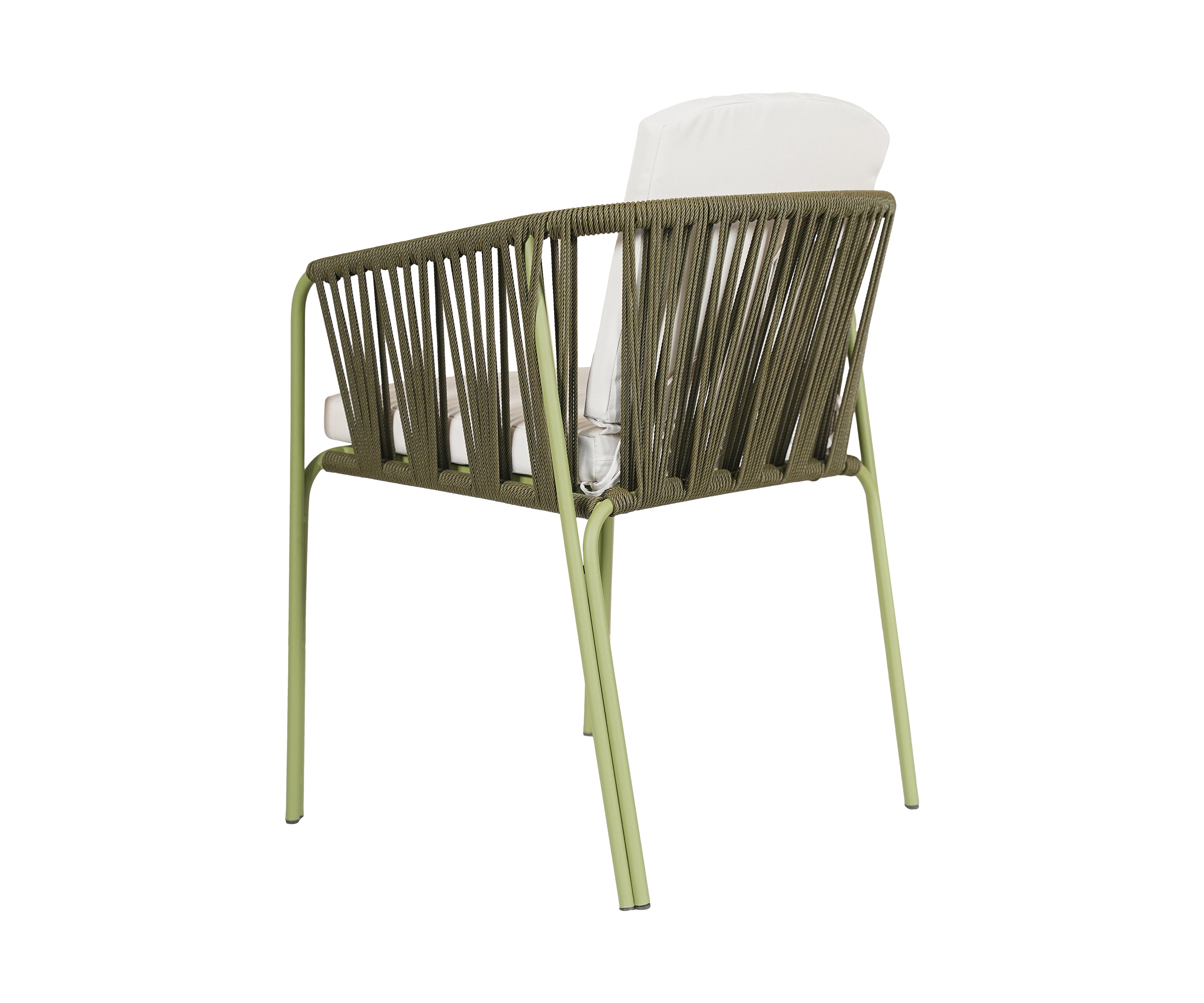 Olive Green Metal Outdoor Armchair with Nylon Ropes
