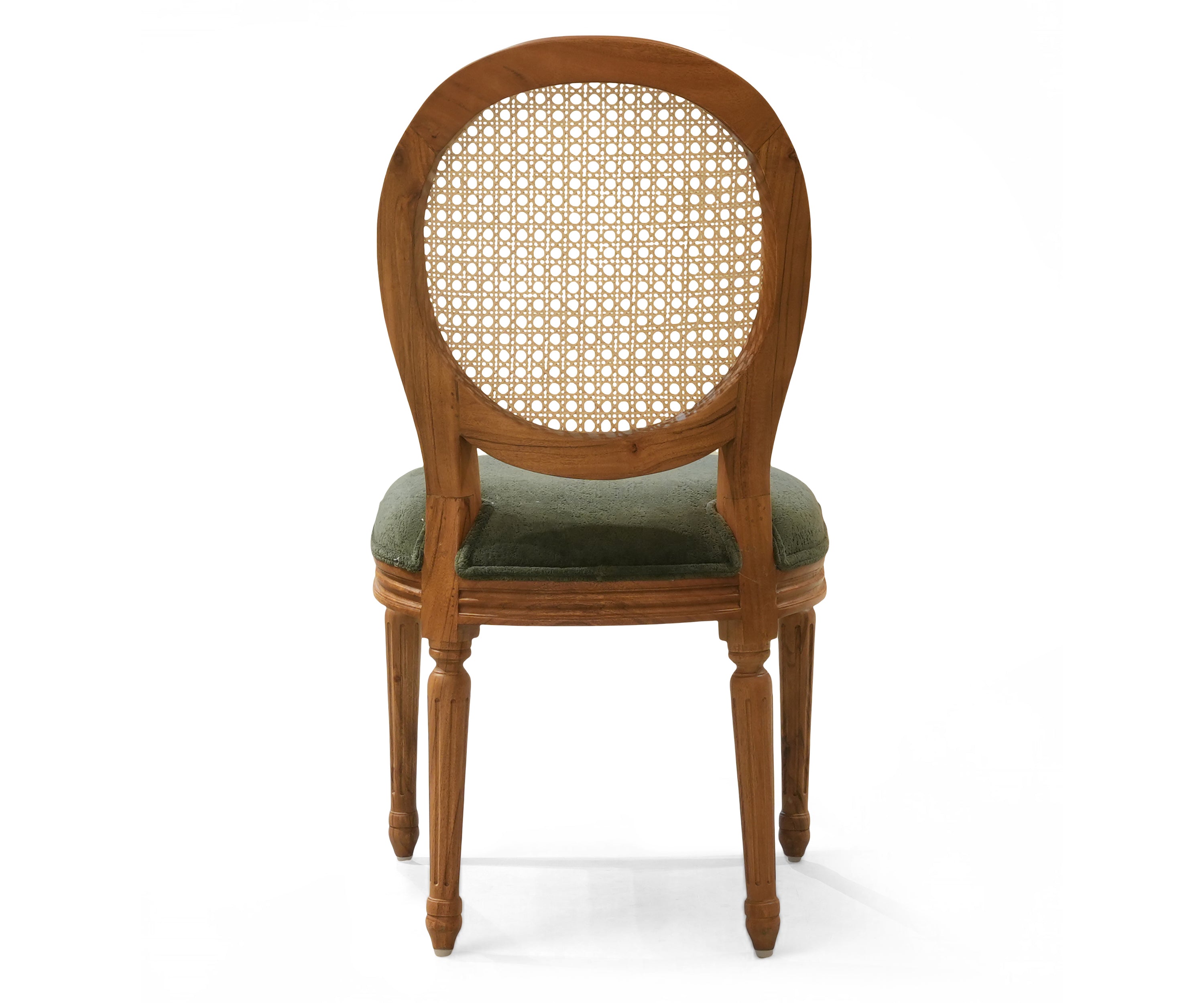 Natural Wood Oval Cane Back Dining Chair with Olive Upholstered Seat