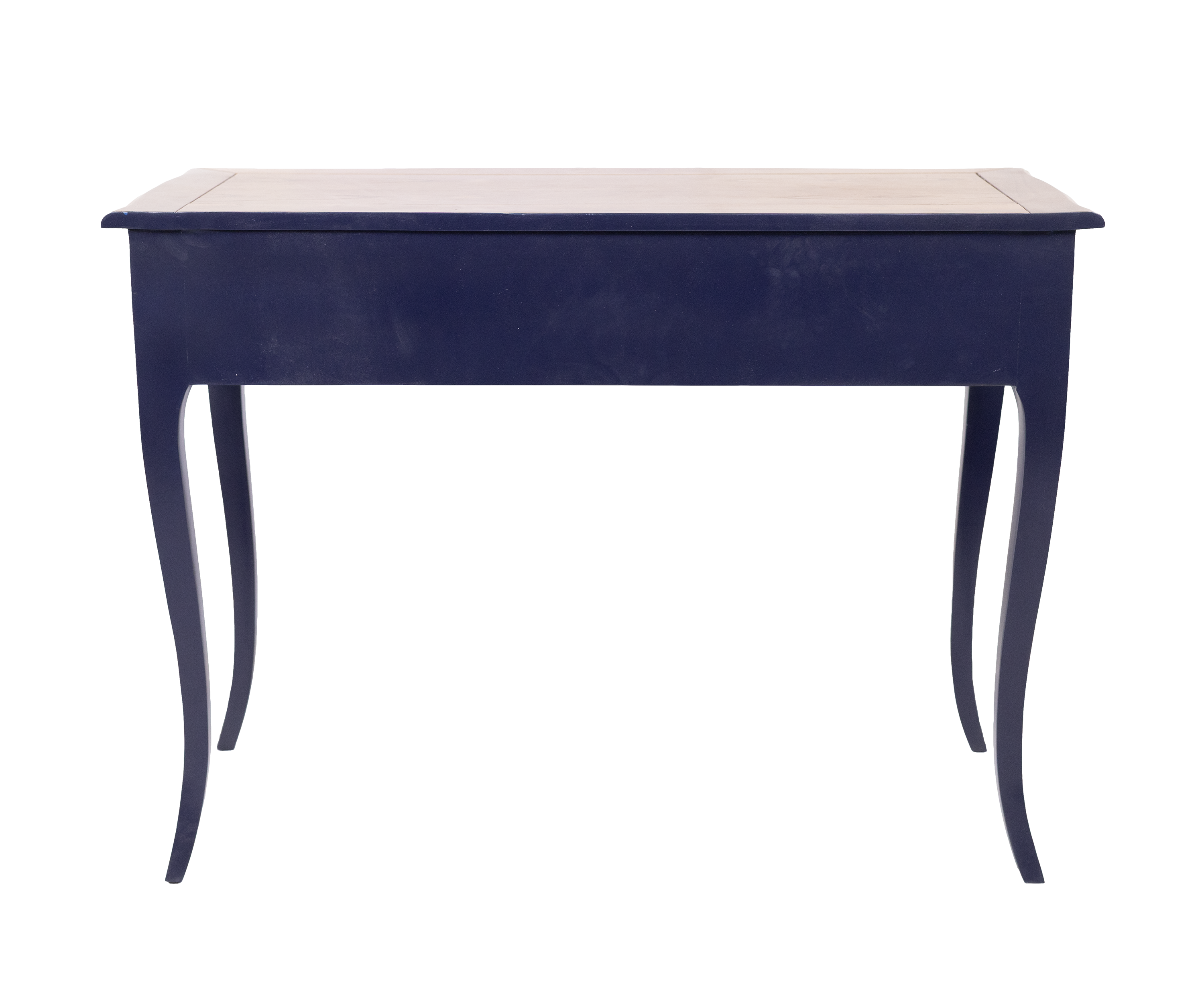 French Country Navy Blue Console Table with Natural Wood Top