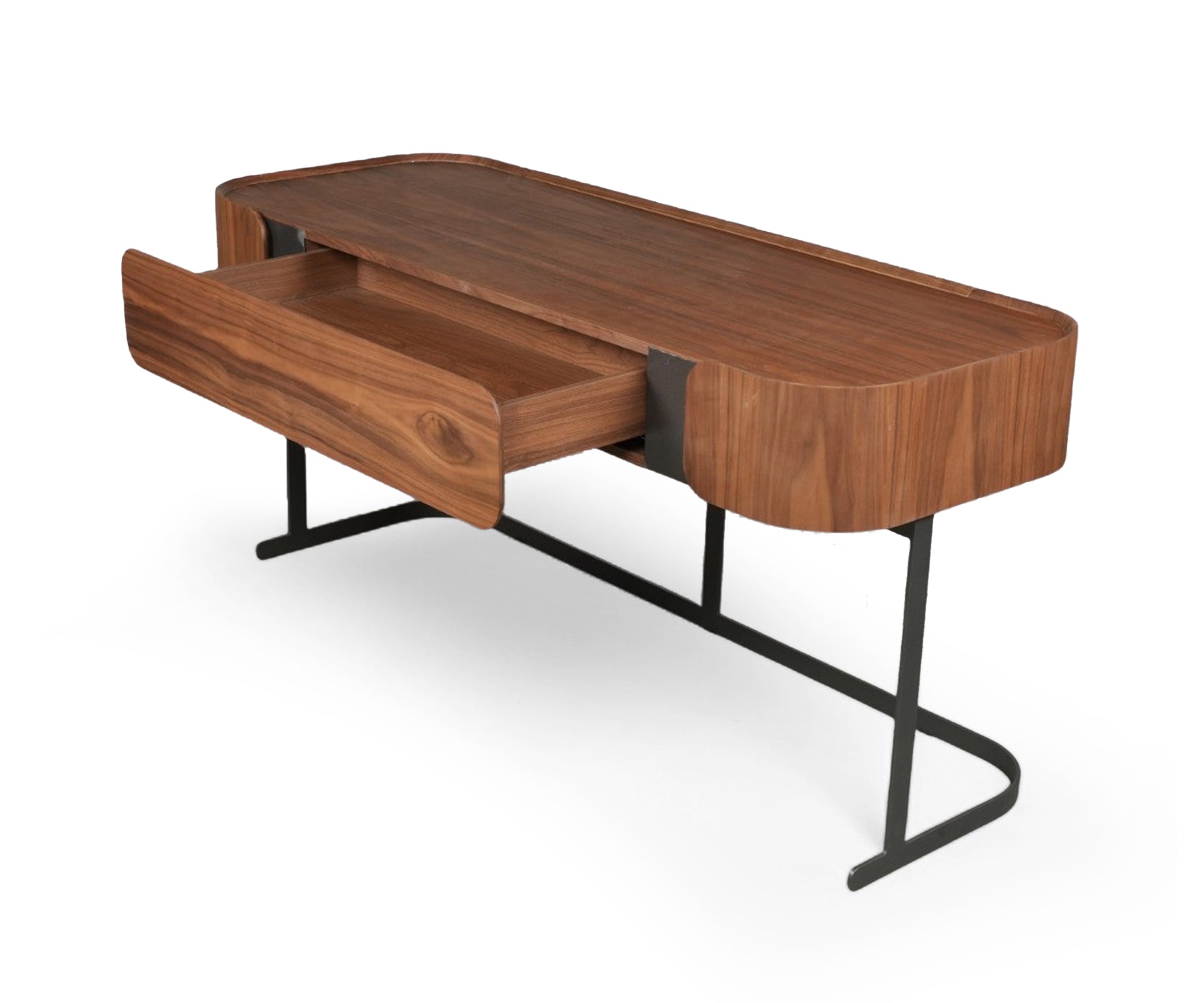 Modern Wooden Study Table with Metal Base and Storage Drawer