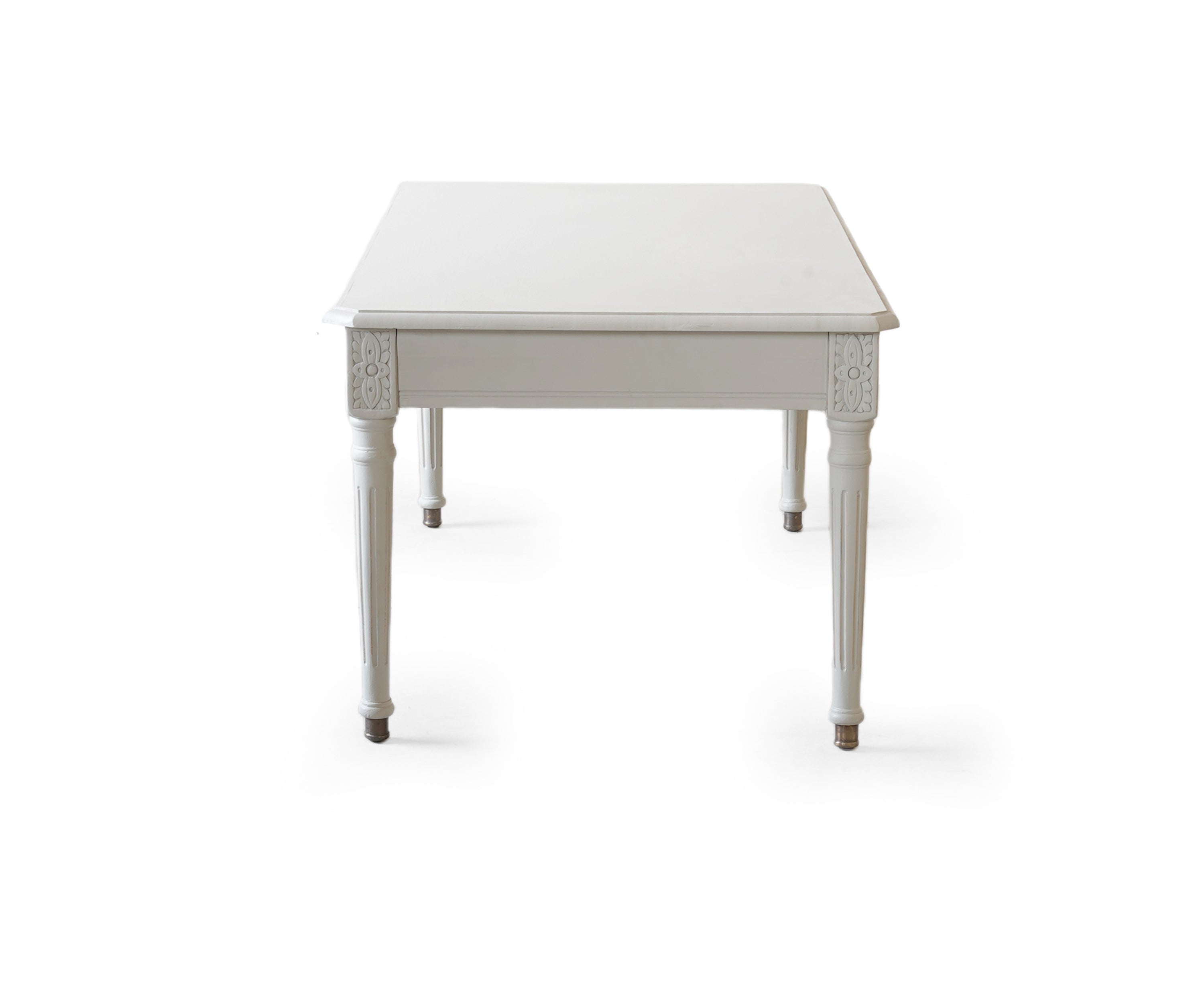 White Gustavian Coffee Table with Drawer and Carved Legs