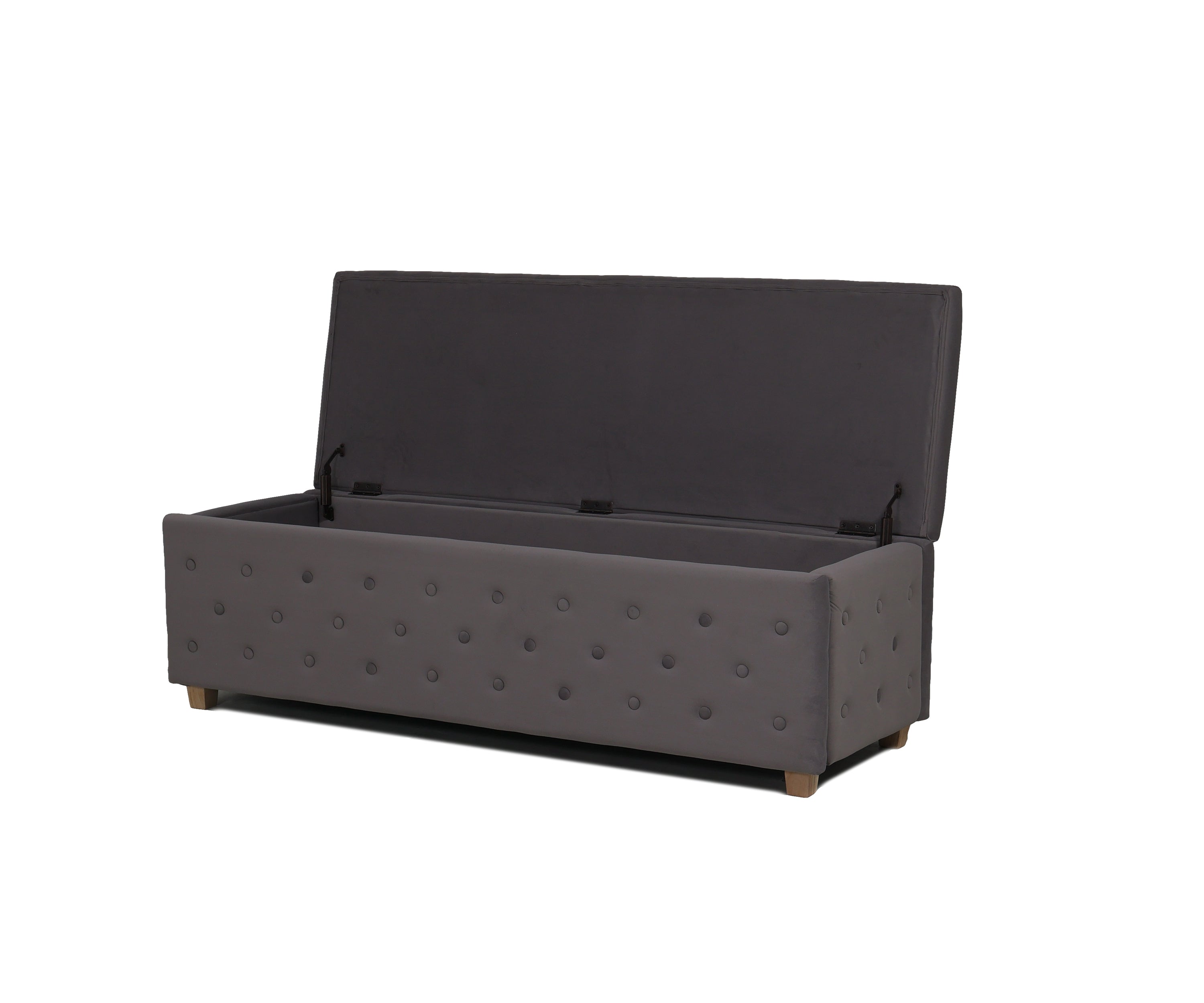 Grey Velvet Rectangular Bench with Lift-Up Seat