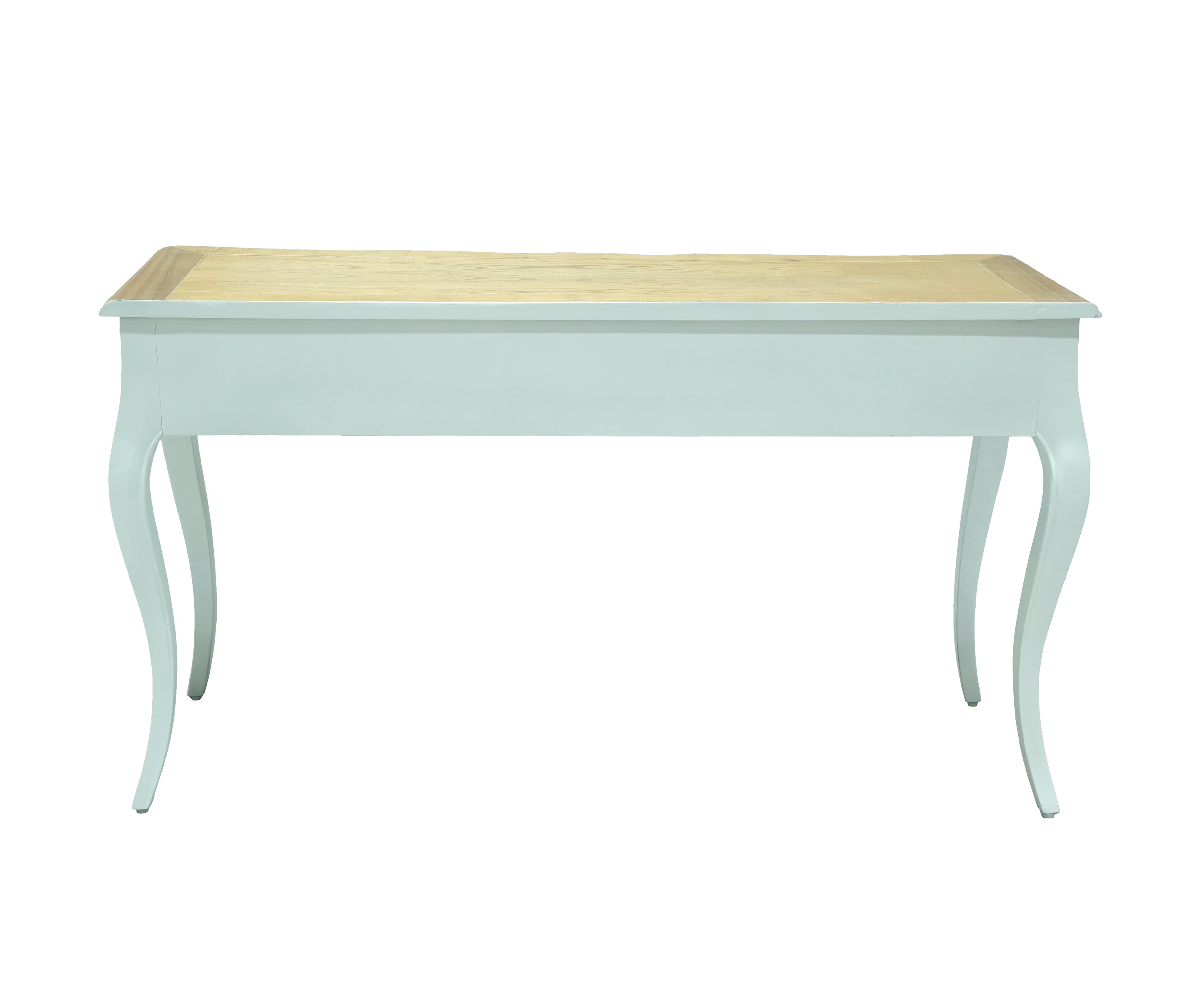French Style White Console Table with Natural Wood Top