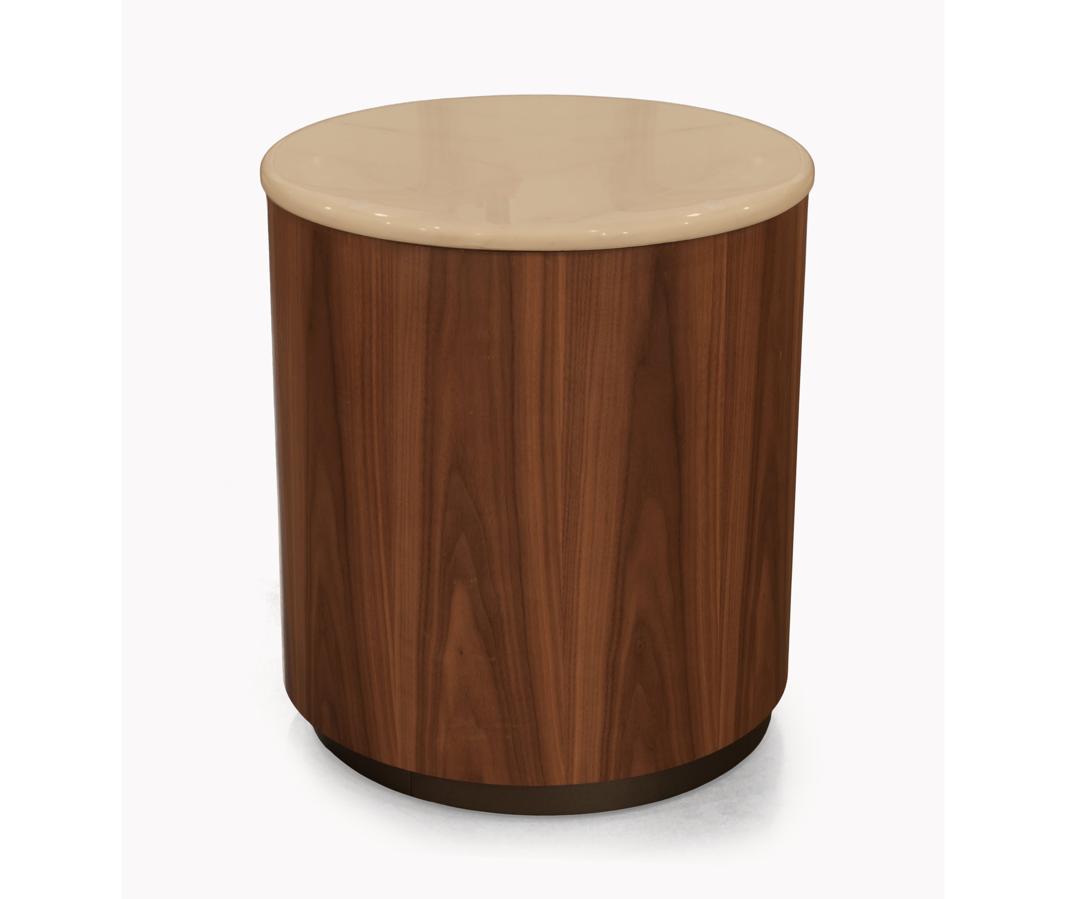 Rich Brown Acacia Round Marble-Top Bed Side Table