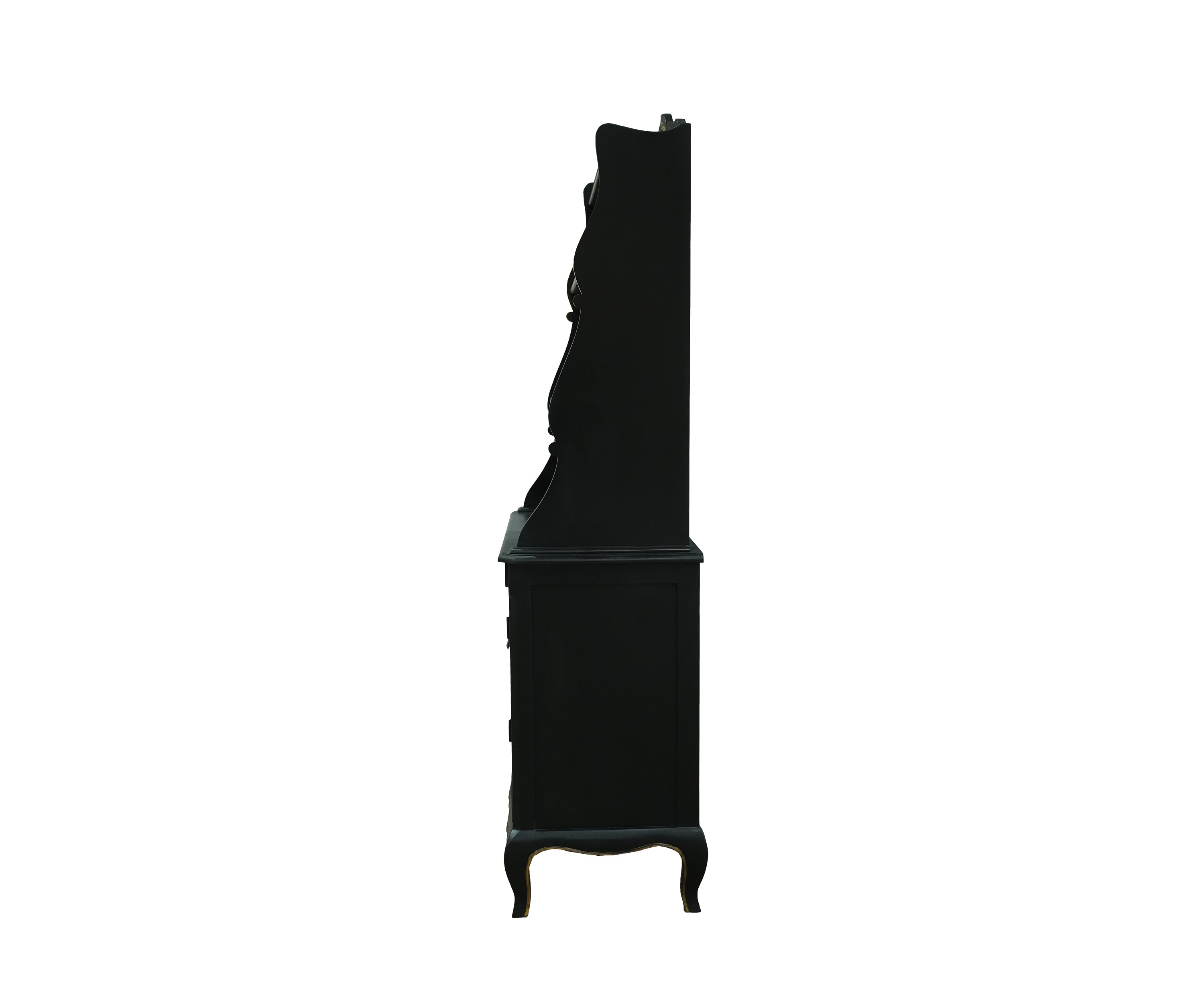 Black Display Cabinet with Open Shelves and Double Door Storage