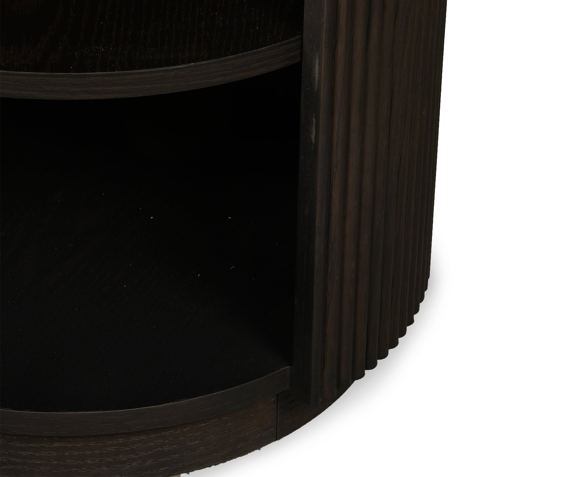 Dark Walnut Fluted Round Bed Side Table