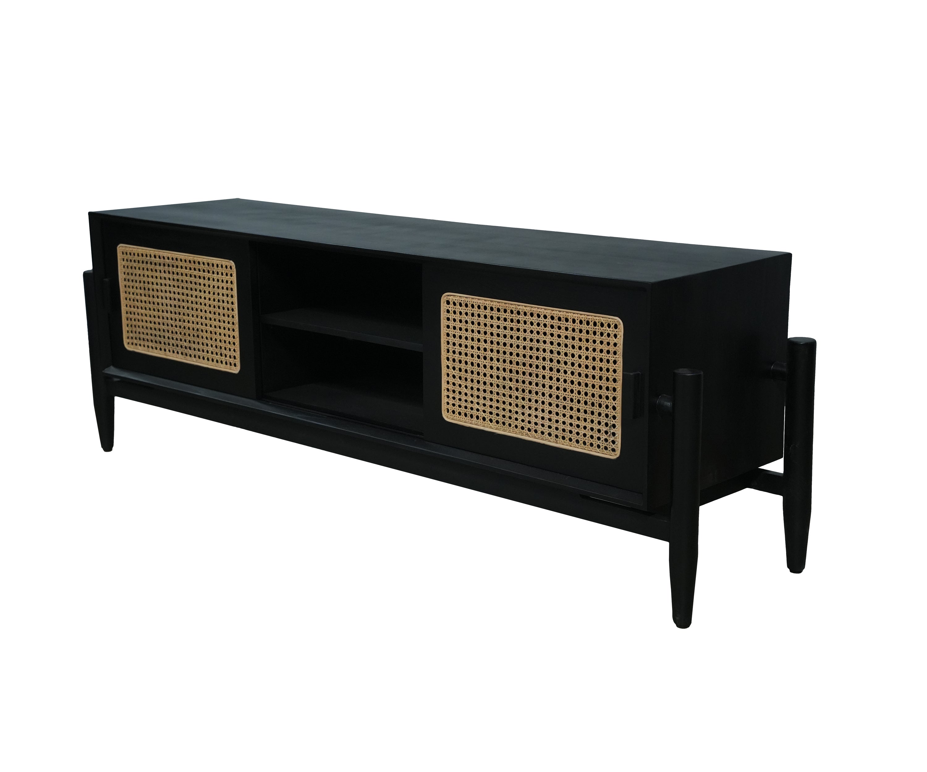 Black & Cane Modern Low Table Unit