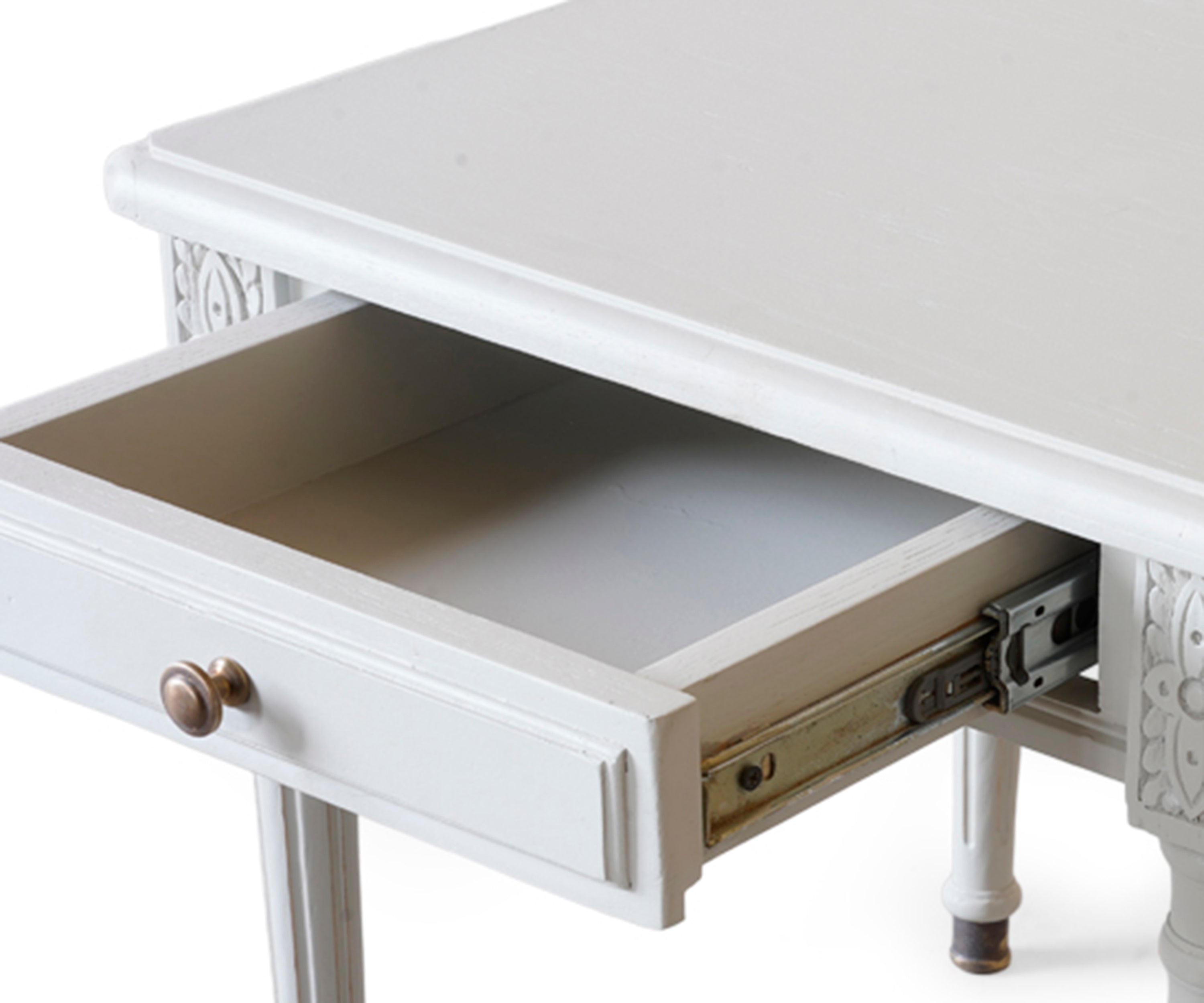 Gustavian Bedside Table with Drawer and Brass Knob in Cream Finish