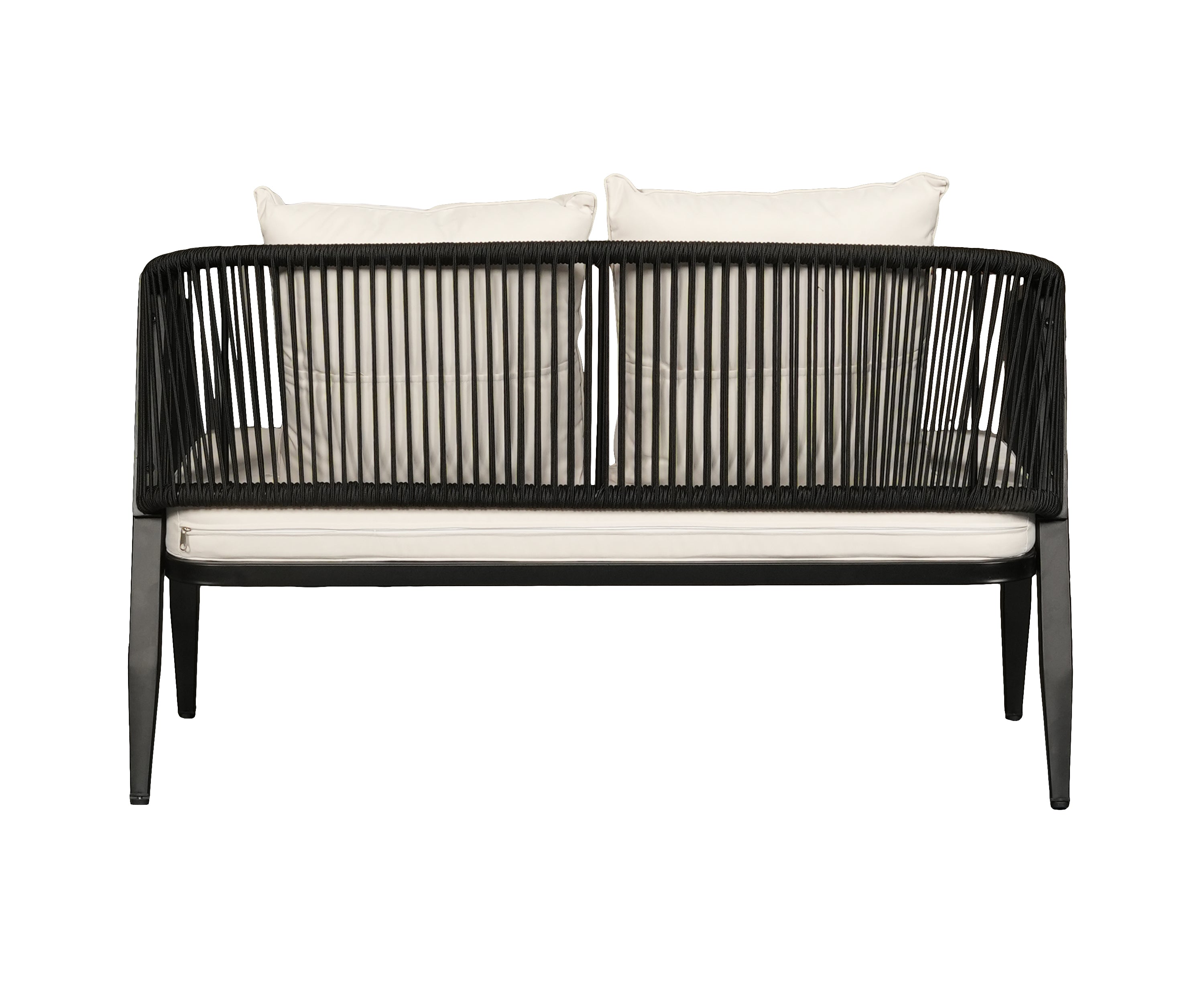 Modern Outdoor 2-Seater Sofa in Black Frame with Ivory Cushions